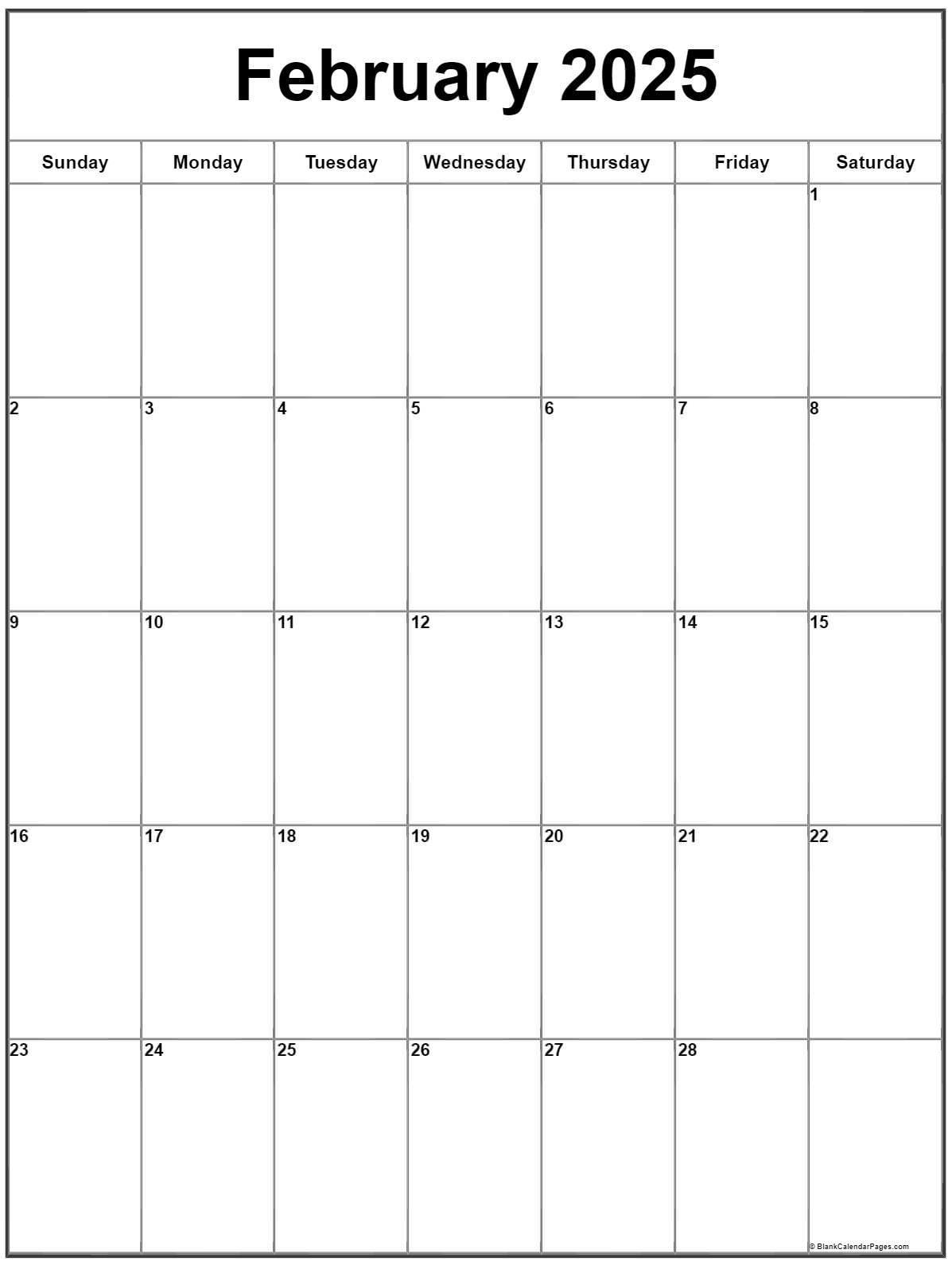 February 2025 Vertical Calendar | Portrait for February 2025 Calendar Printable Vertical