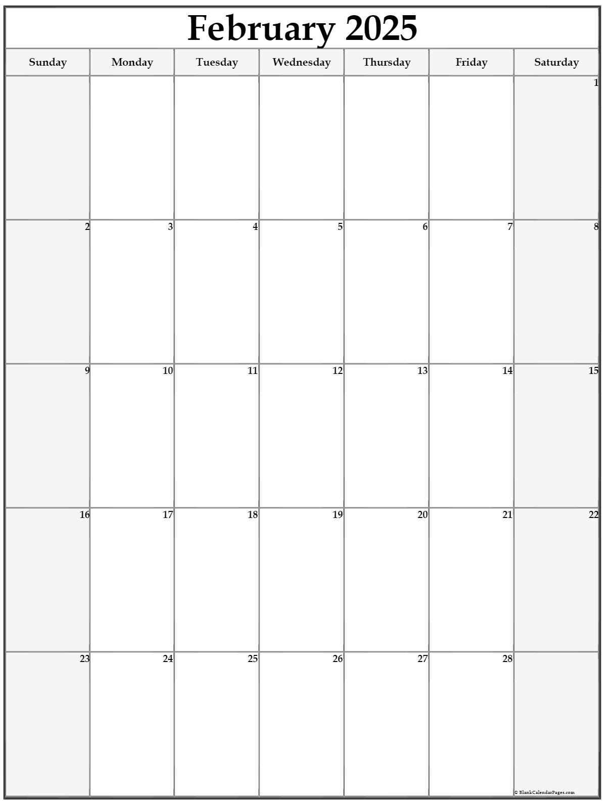 February 2025 Vertical Calendar | Portrait throughout Blank Calendar Of February 2025