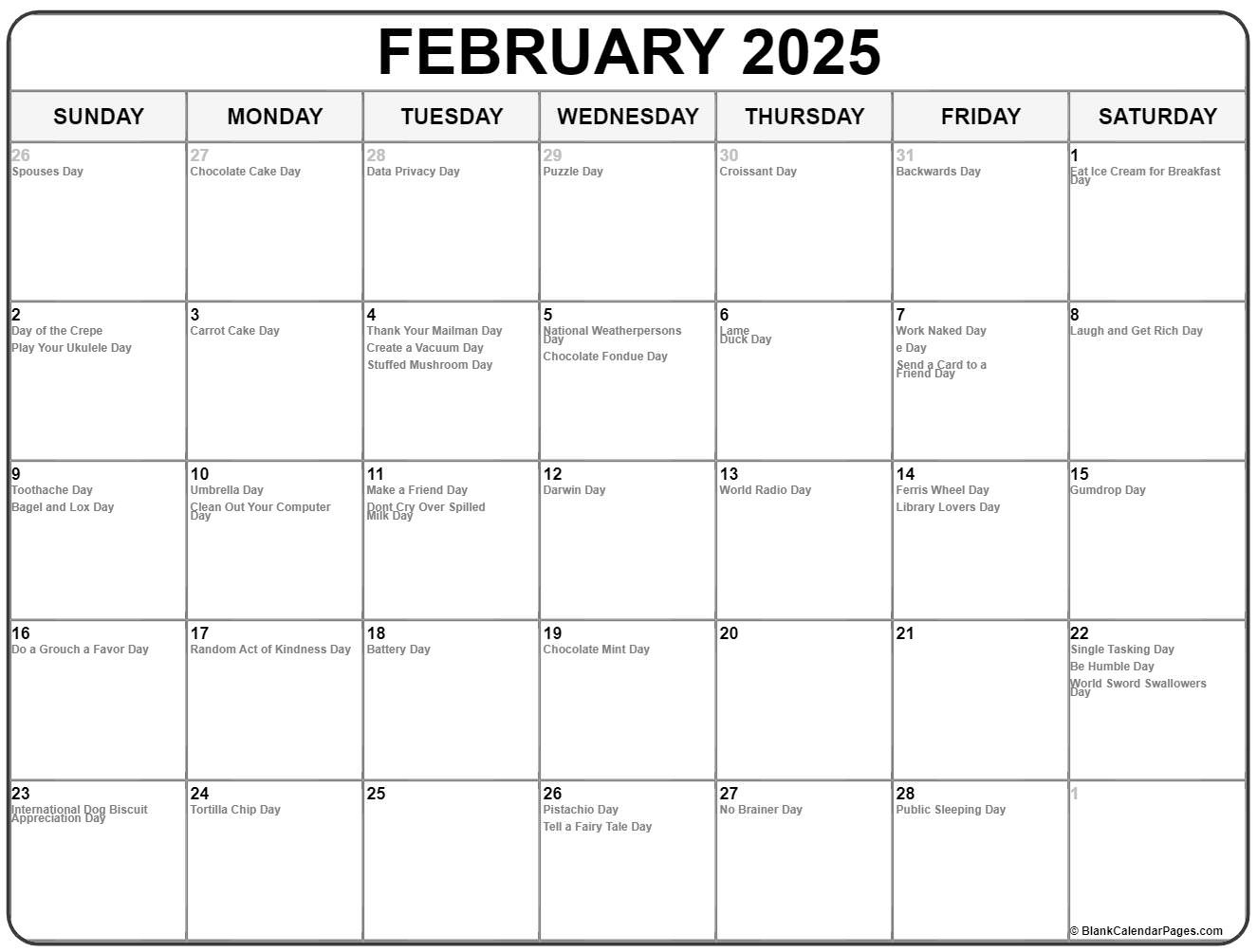 February 2025 With Holidays Calendar intended for National Day Calendar February 2025