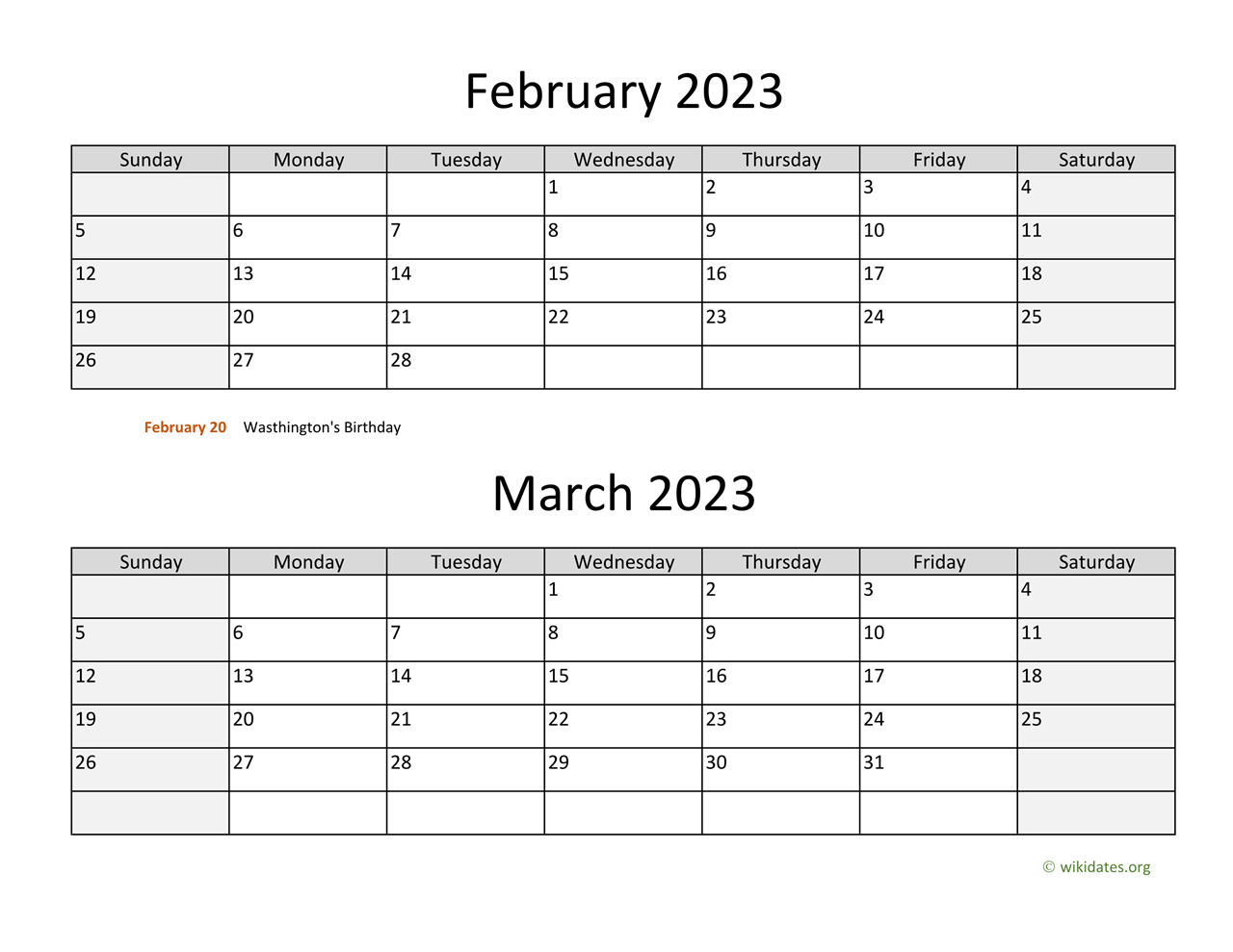 February And March 2023 Calendar | Wikidates intended for February And March Calendar