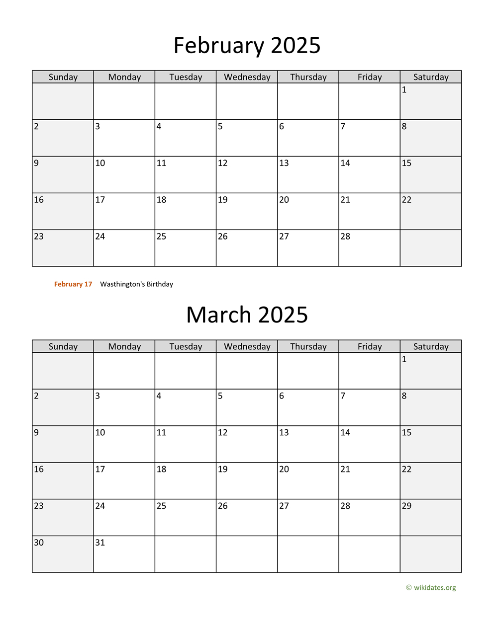 February And March 2025 Calendar | Wikidates for Calendar February And March 2025