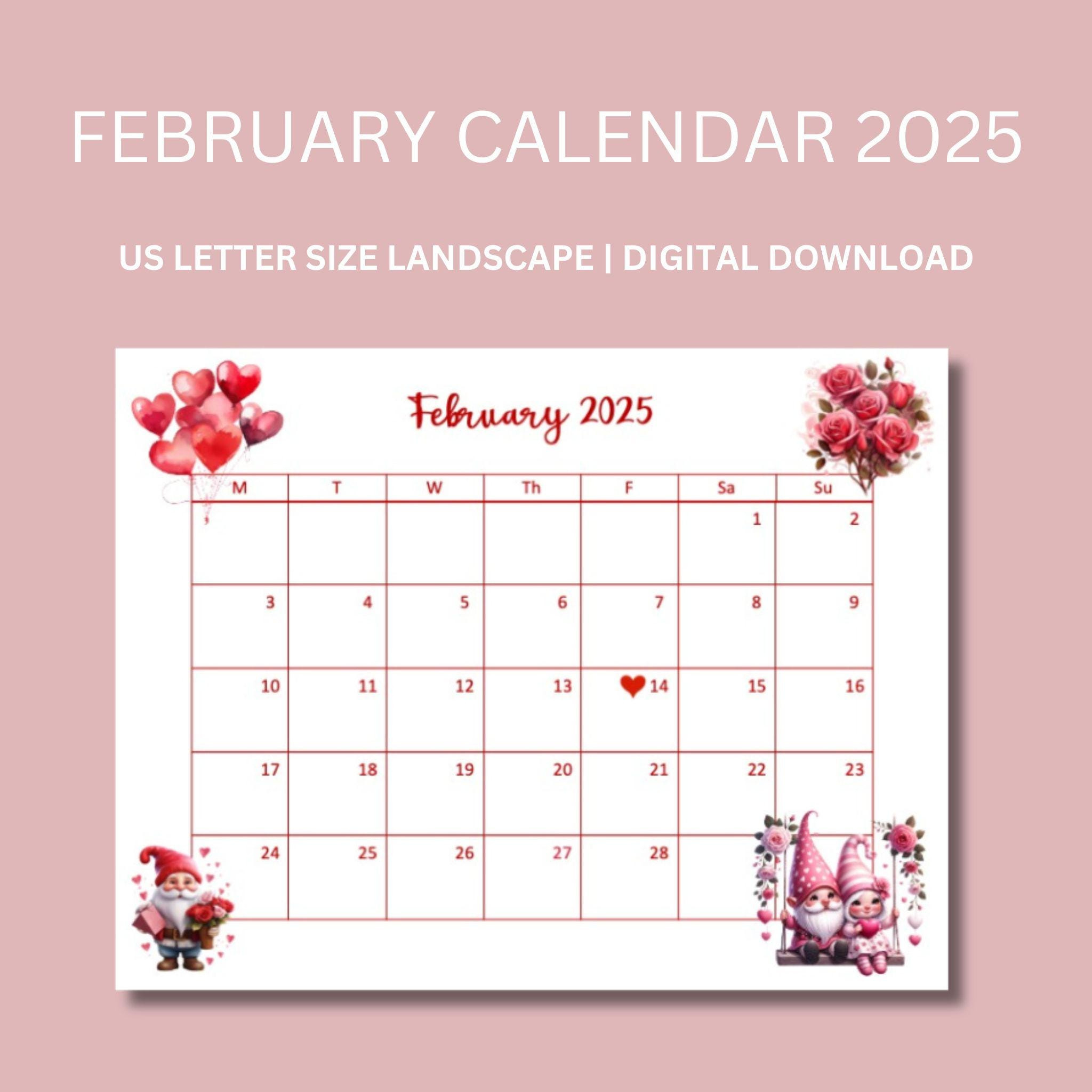 February Calendar, 2025 February Calendar, Downloadable Calendar intended for February 2025 Calendar Valentine&amp;amp;#039;S Day