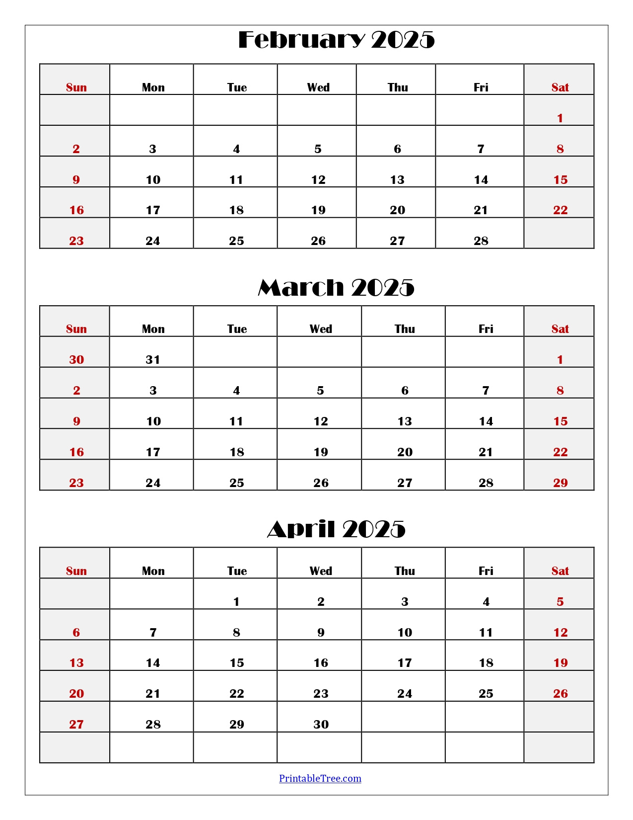 February To April 2025 Calendar Printable Pdf | Three Months Calendar inside Feb March April 2025 Calendar Printable