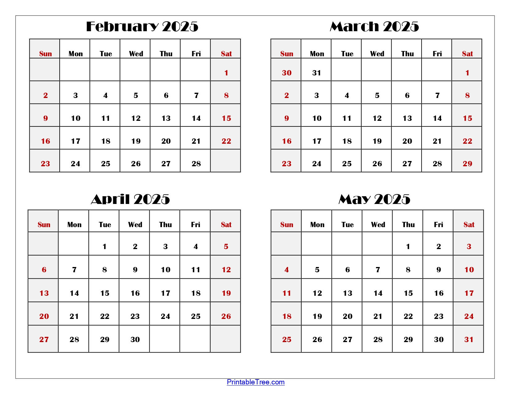 February To May 2025 Calendar Printable Pdf | Four Months Calendar pertaining to February To May 2025 Calendar