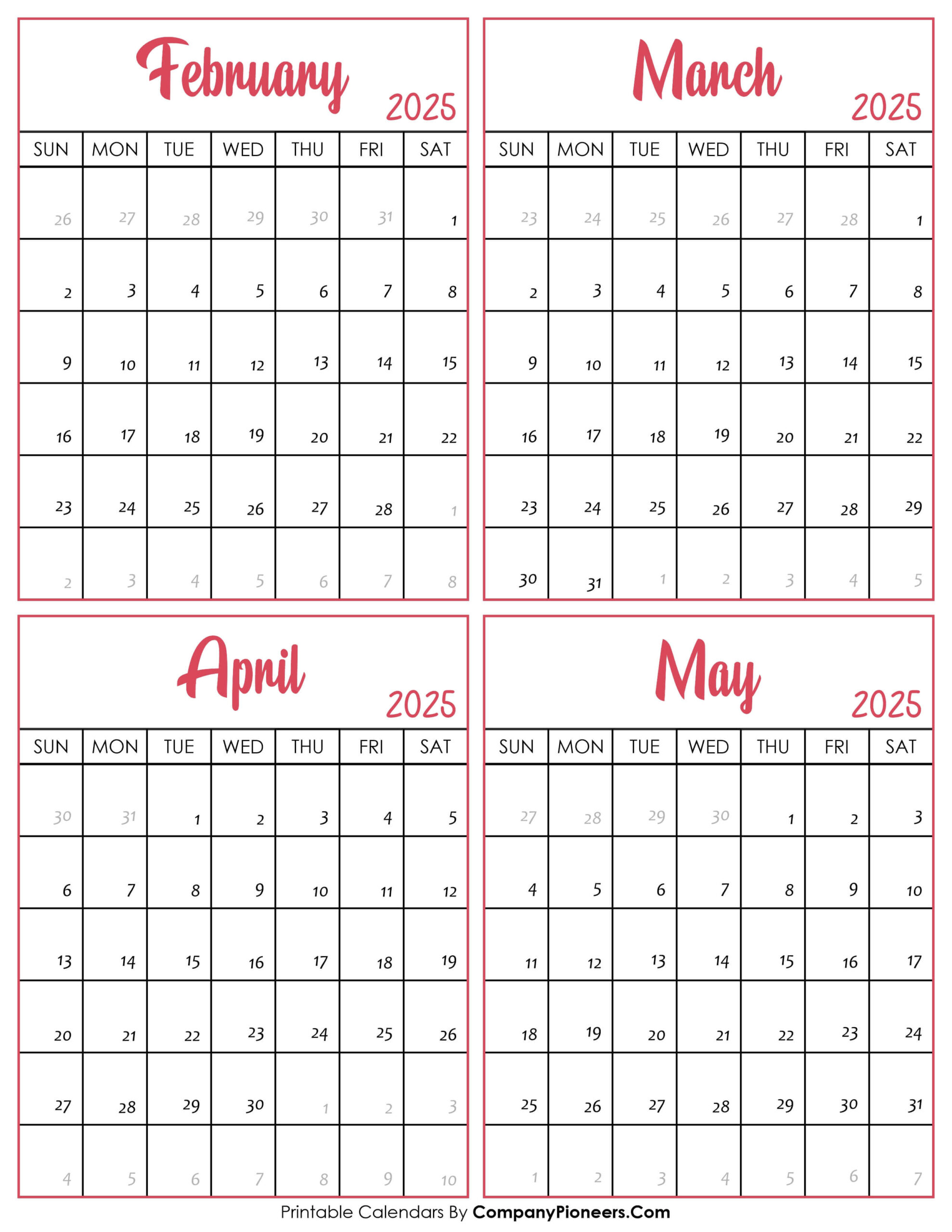 February To May 2025 Calendar Printable - Template with February To May 2025 Calendar