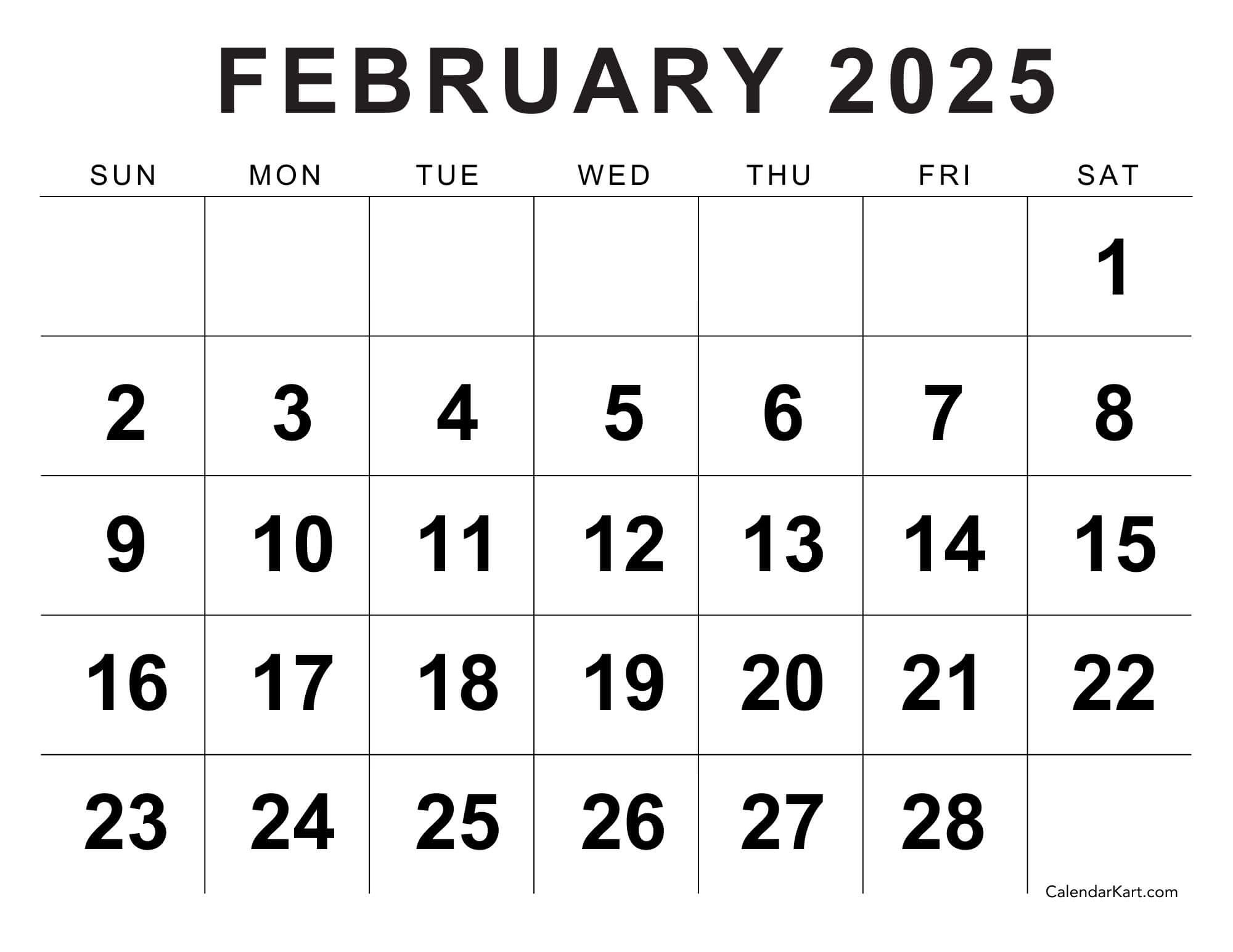 Free &amp;amp; Cute Printable February 2025 Calendar - Calendarkart in Printable Feb 2025 Calendar