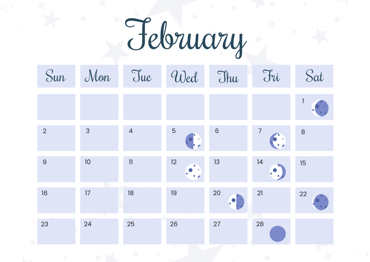 Free February 2025 Calendar With Moon Phases Template - Edit inside Moon Phase Calendar February 2025