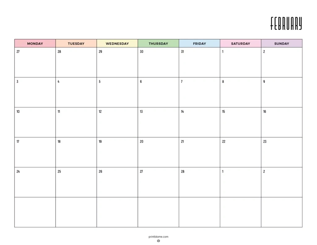 Free Printable February 2025 Calendars | Instant Pdf Downloads with February 2025 Calendar Monday Start