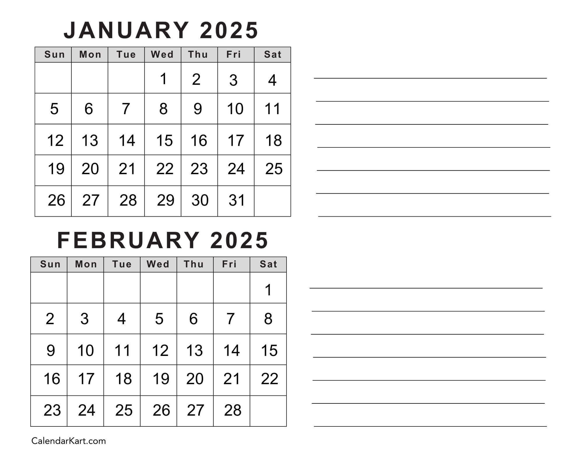 Free Printable January February Calendar 2025 - Calendarkart for Calendar January February 2025