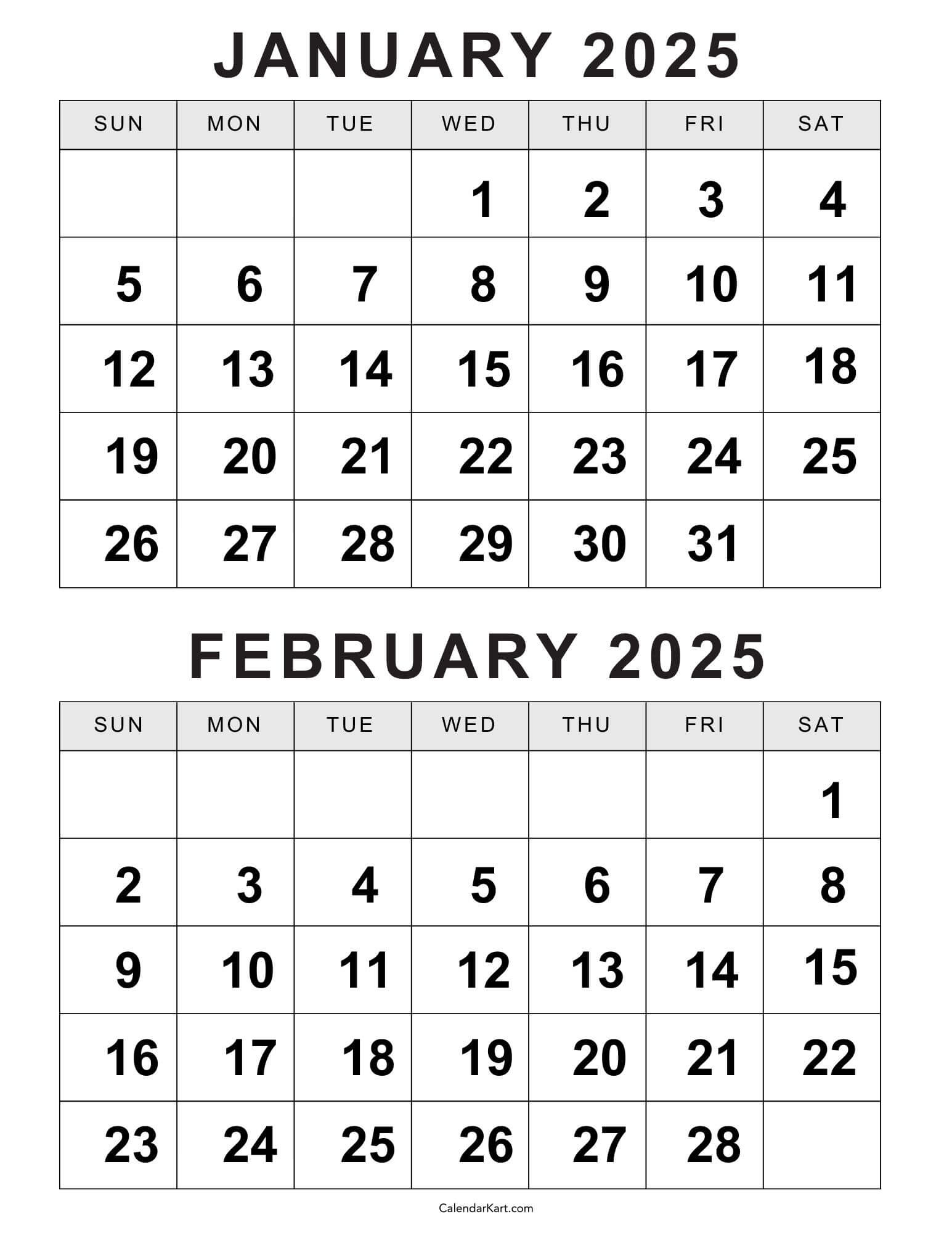 Free Printable January February Calendar 2025 - Calendarkart intended for December January February Calendar 2025 Printable