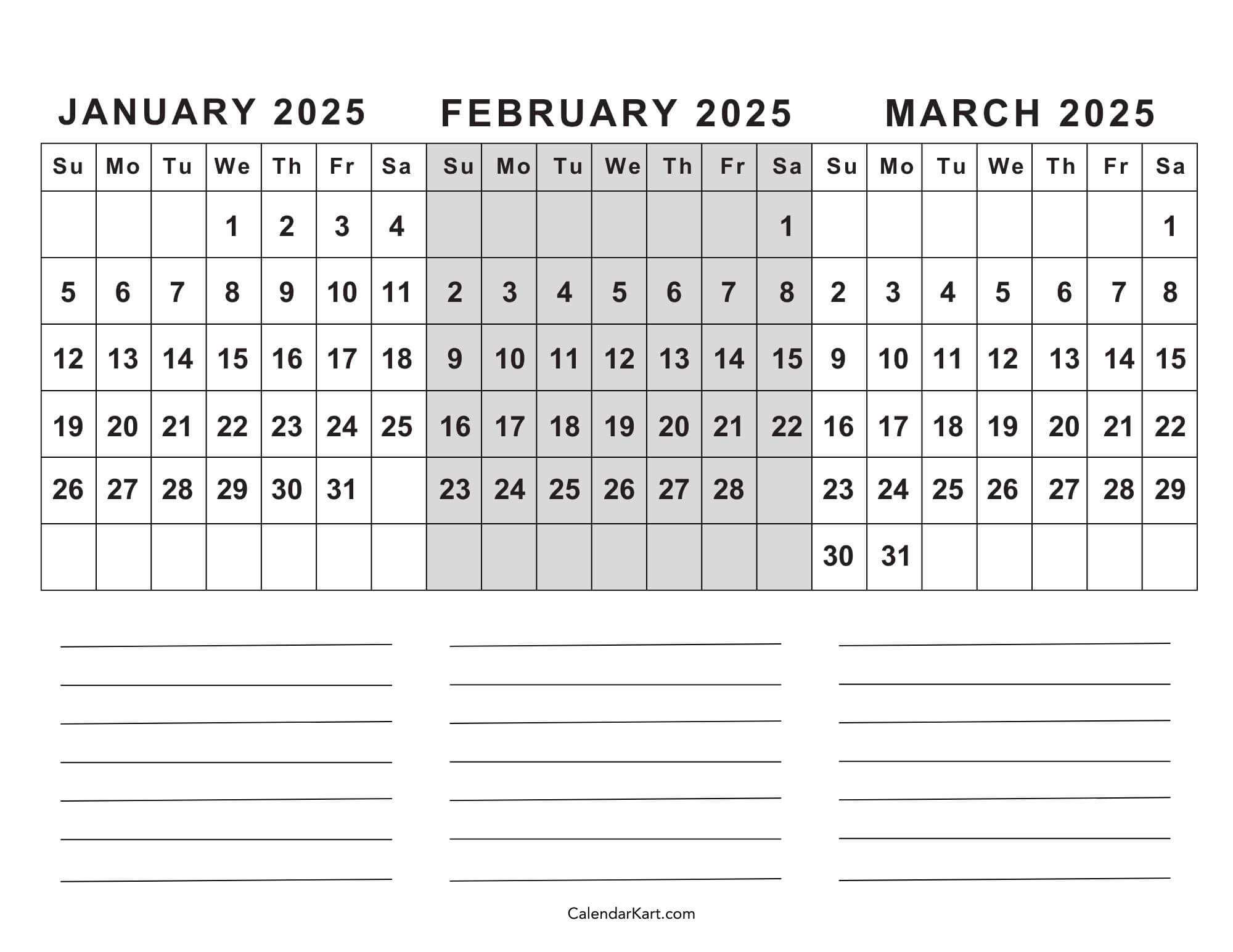 Free Printable January To March 2025 Calendar - Calendarkart for Calendar January February March 2025