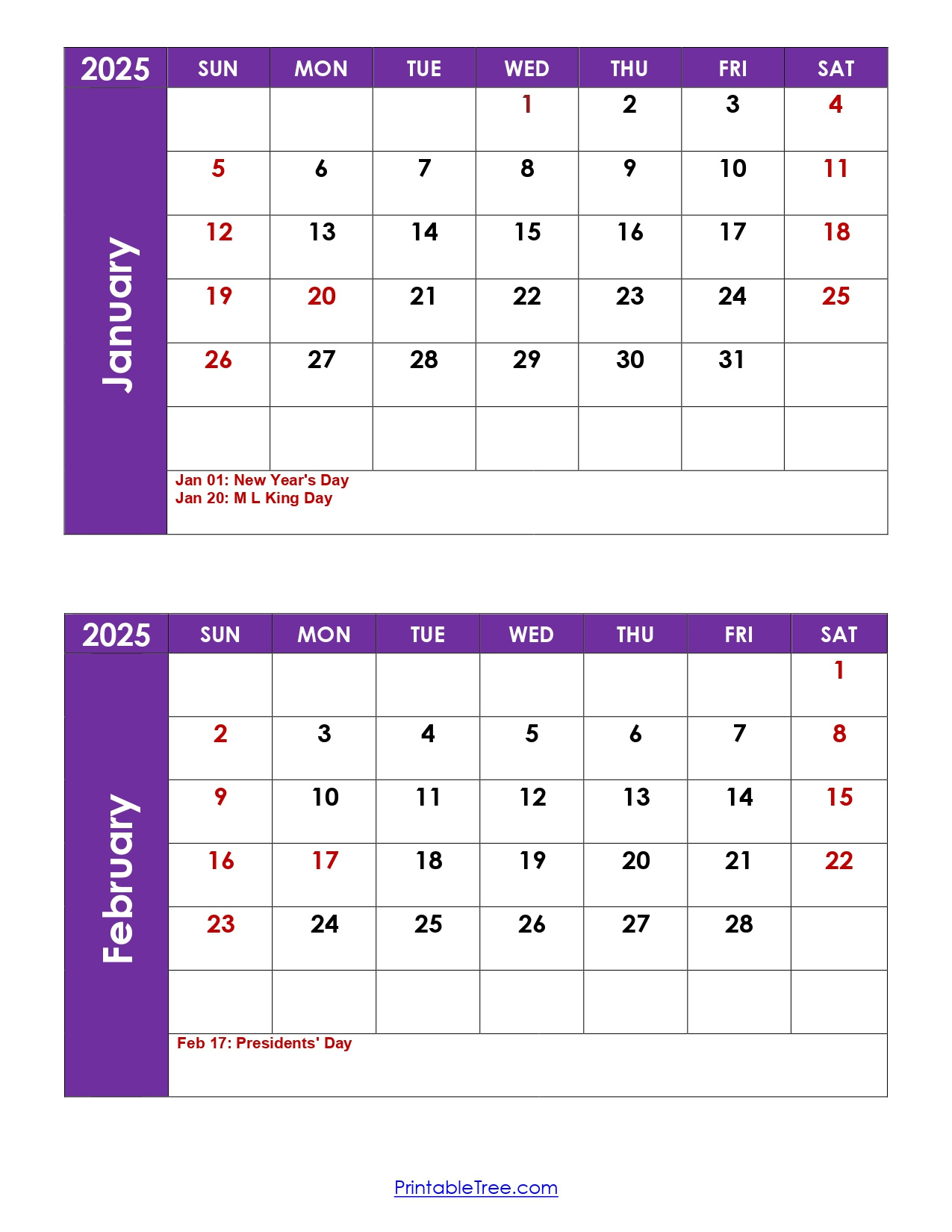 January And February 2025 Calendar | Two Months Calendar with Printable January And February 2025 Calendar