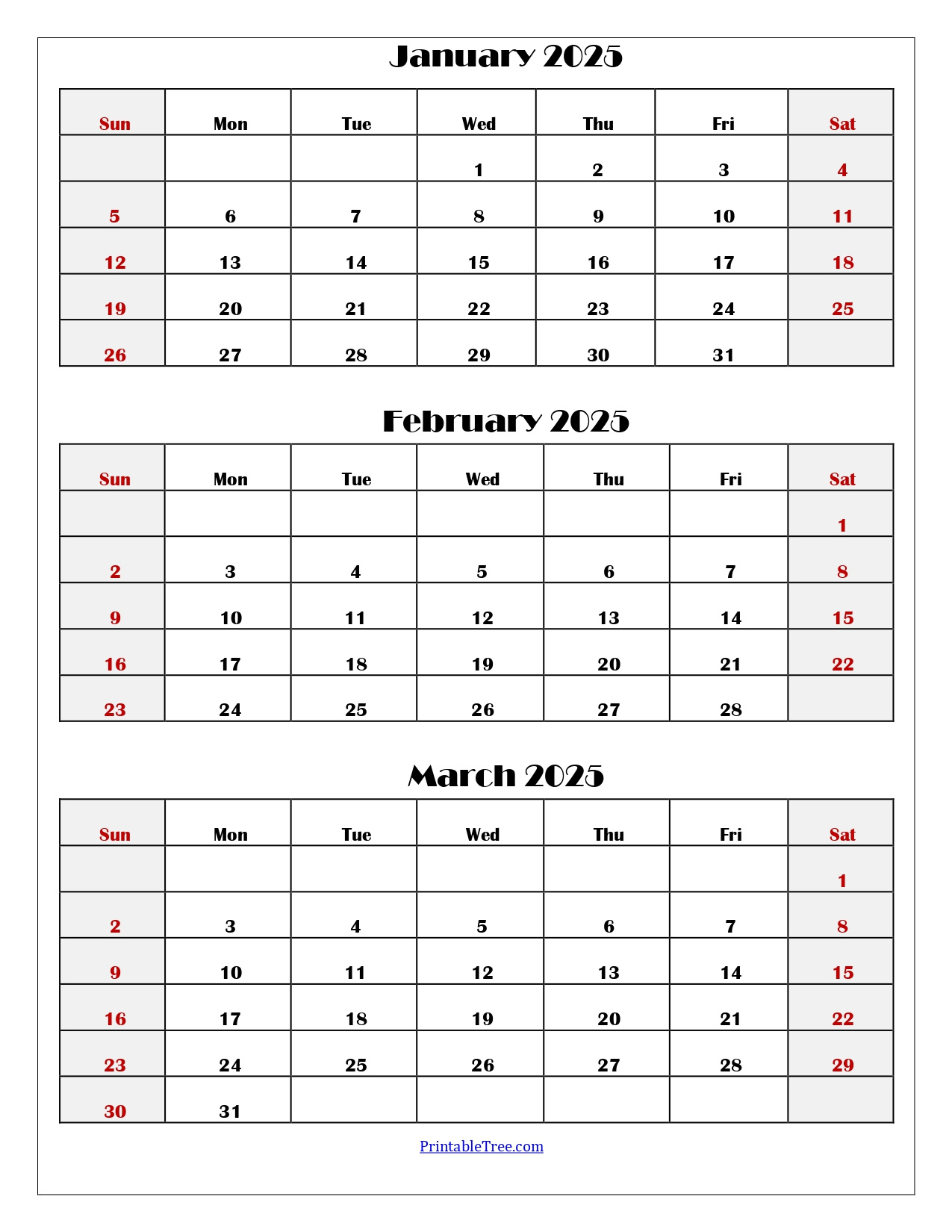 January To March 2025 Calendar | Three Months Calendar with Calendar January February March 2025