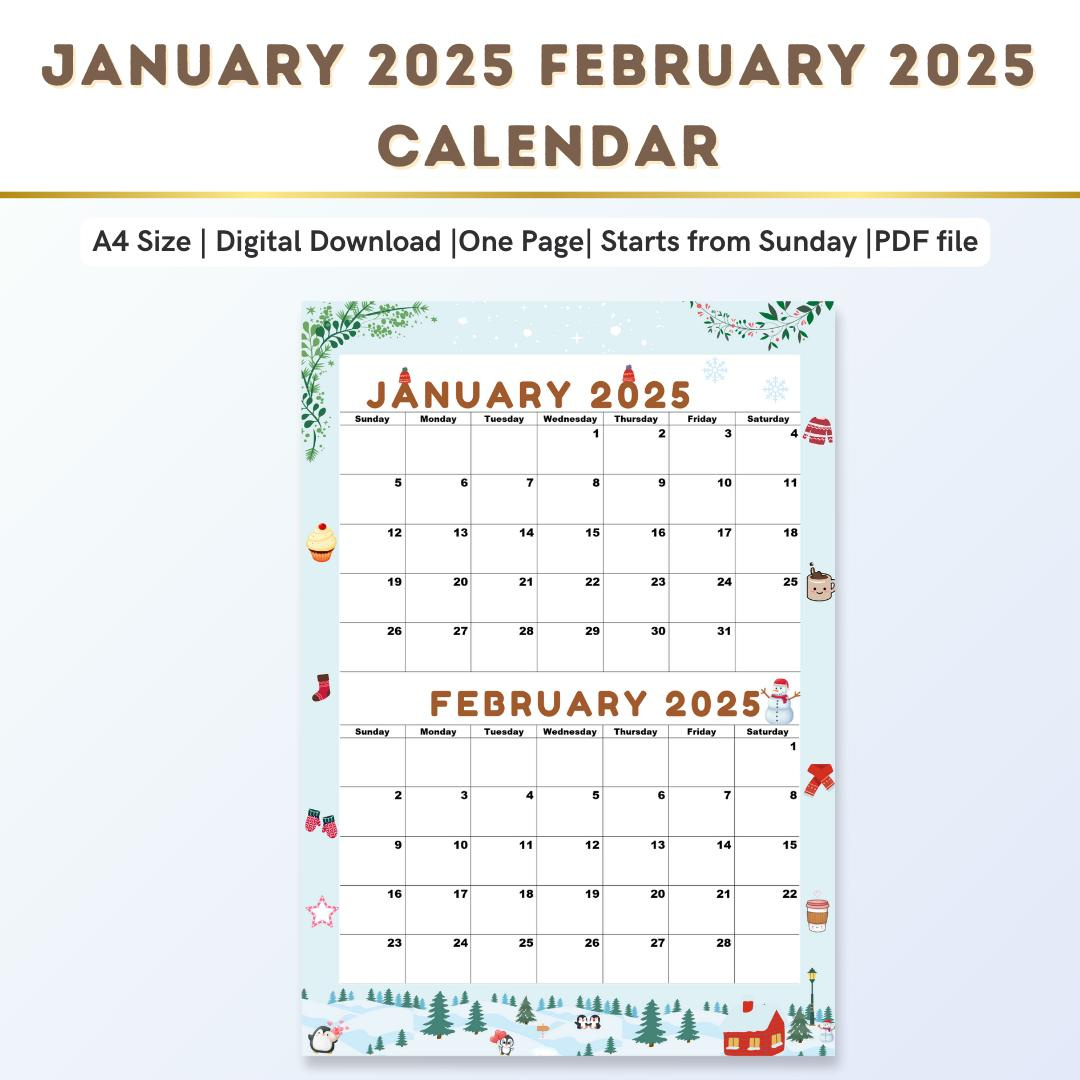 Kalender Für Januar 2025 Und Februar 2025,Januarkalender 2025 in January February Calendar 2025