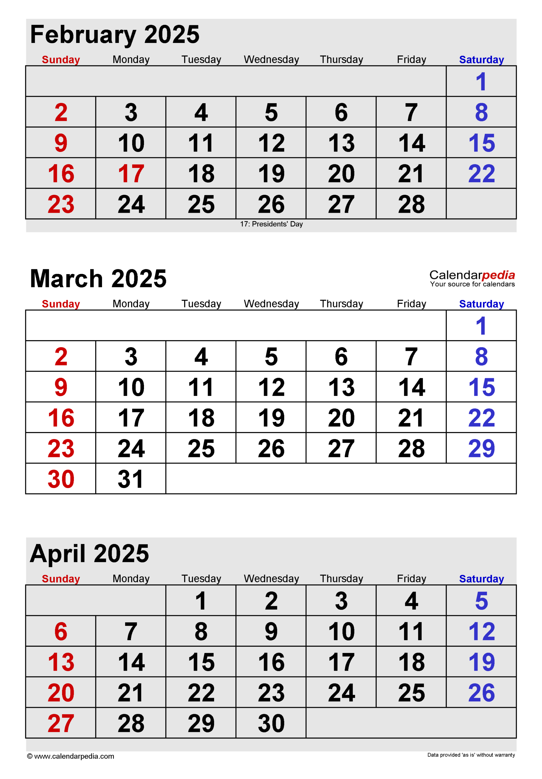 March 2025 Calendar | Templates For Word, Excel And Pdf in Feb March April 2025 Calendar Printable