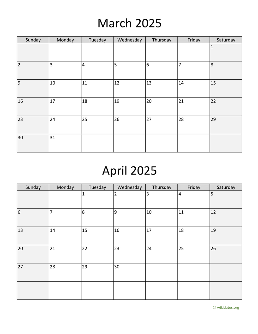 March And April 2025 Calendar | Wikidates in Feb March April 2025 Calendar Printable