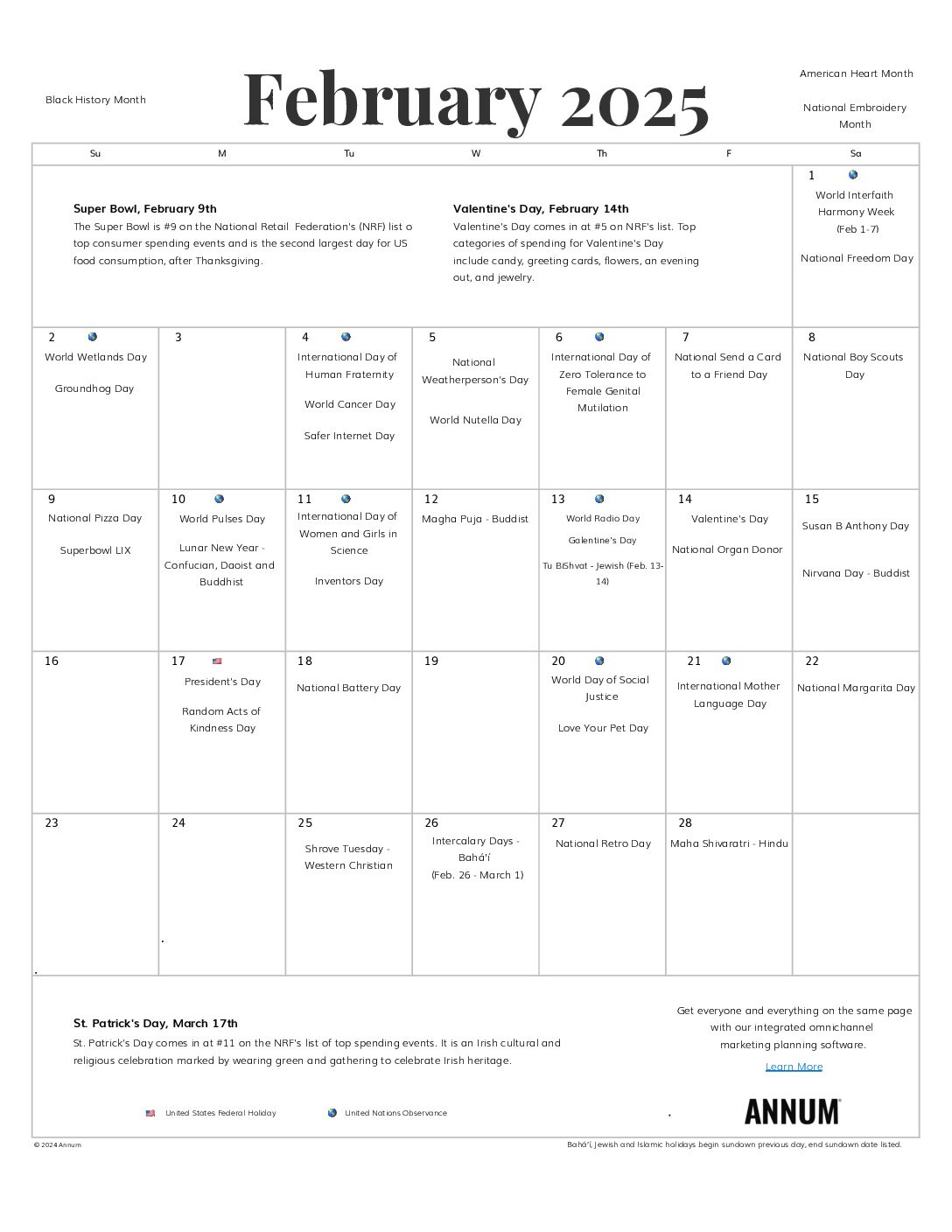 Printable February 2025 Calendar | February Holidays | Annum with February 2025 Calendar Events