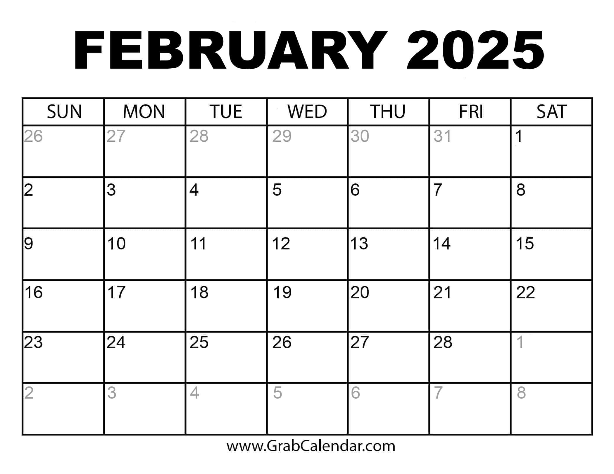 Printable February 2025 Calendar for Calendar 2025 February