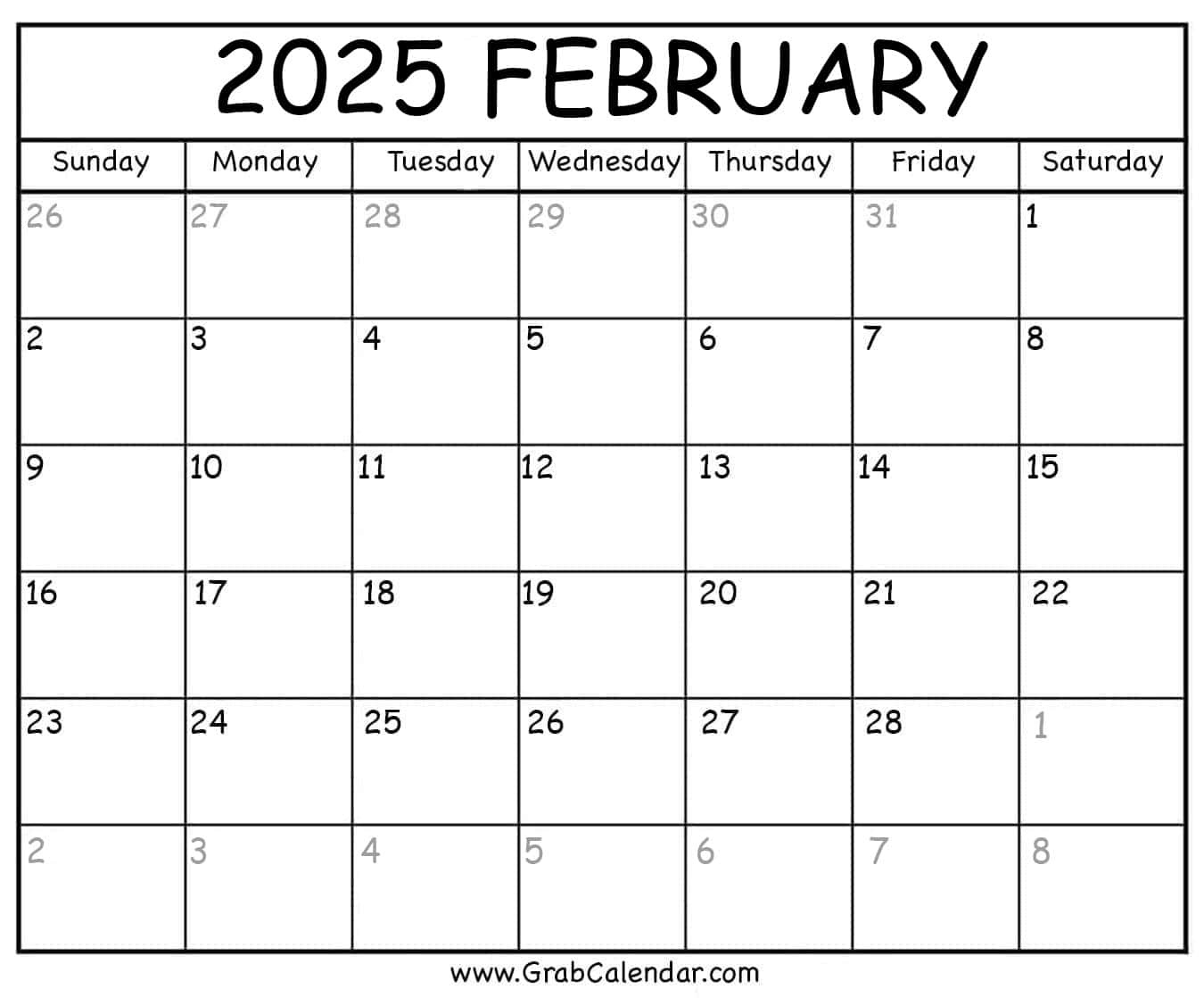 Printable February 2025 Calendar inside February 2025 Calendar Seasons