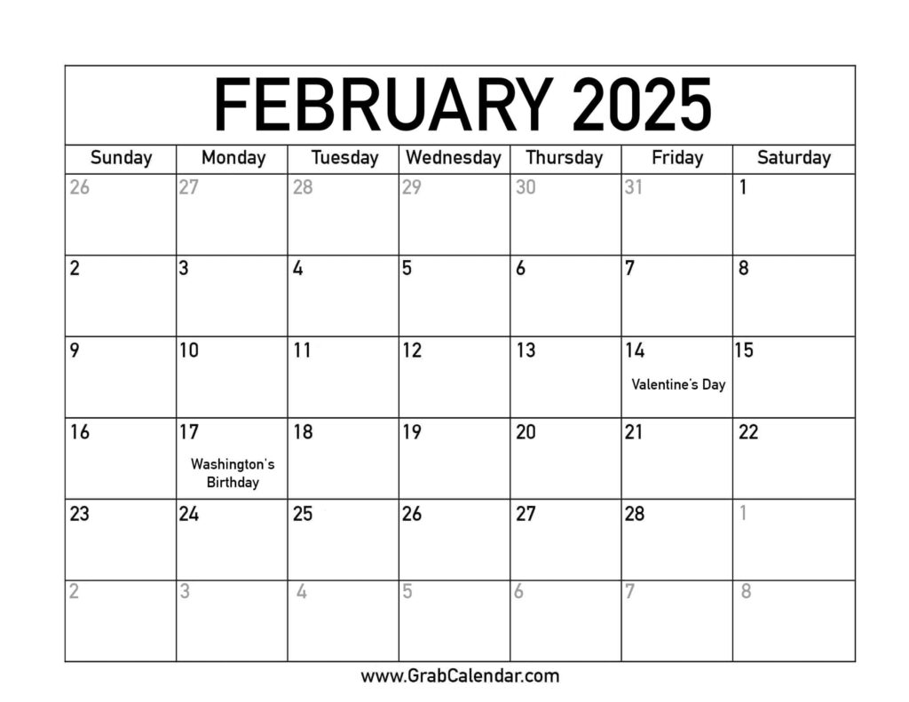 Printable February 2025 Calendar With Holidays Printable Calendar