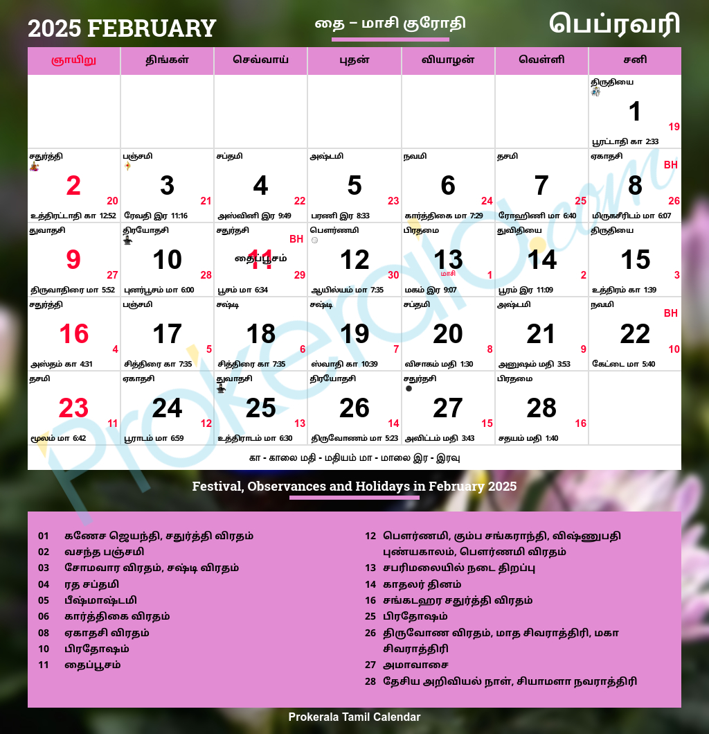 Tamil Calendar 2025, February in Tamil Calendar 2025 February