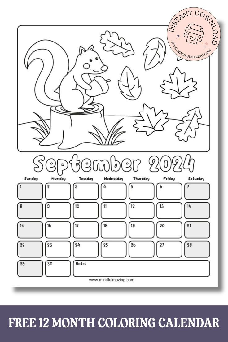 2024 Free Printable Coloring Calendars For Kids intended for September 2024 Calendar For Preschool