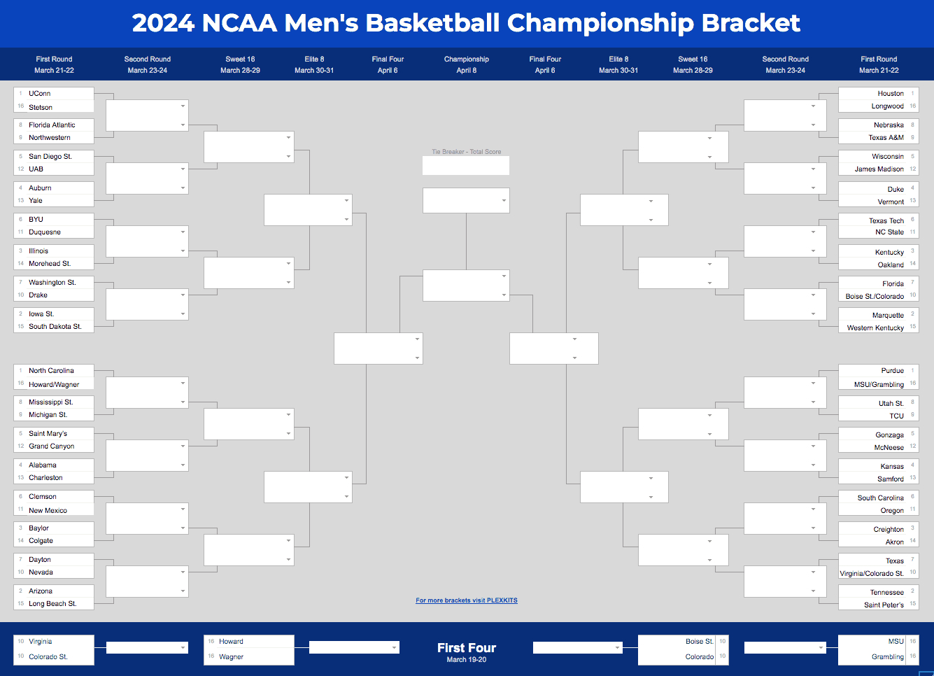 2025 March Madness Bracket (Excel &amp; Google Sheets Template) for March Madness 2025 Calendar