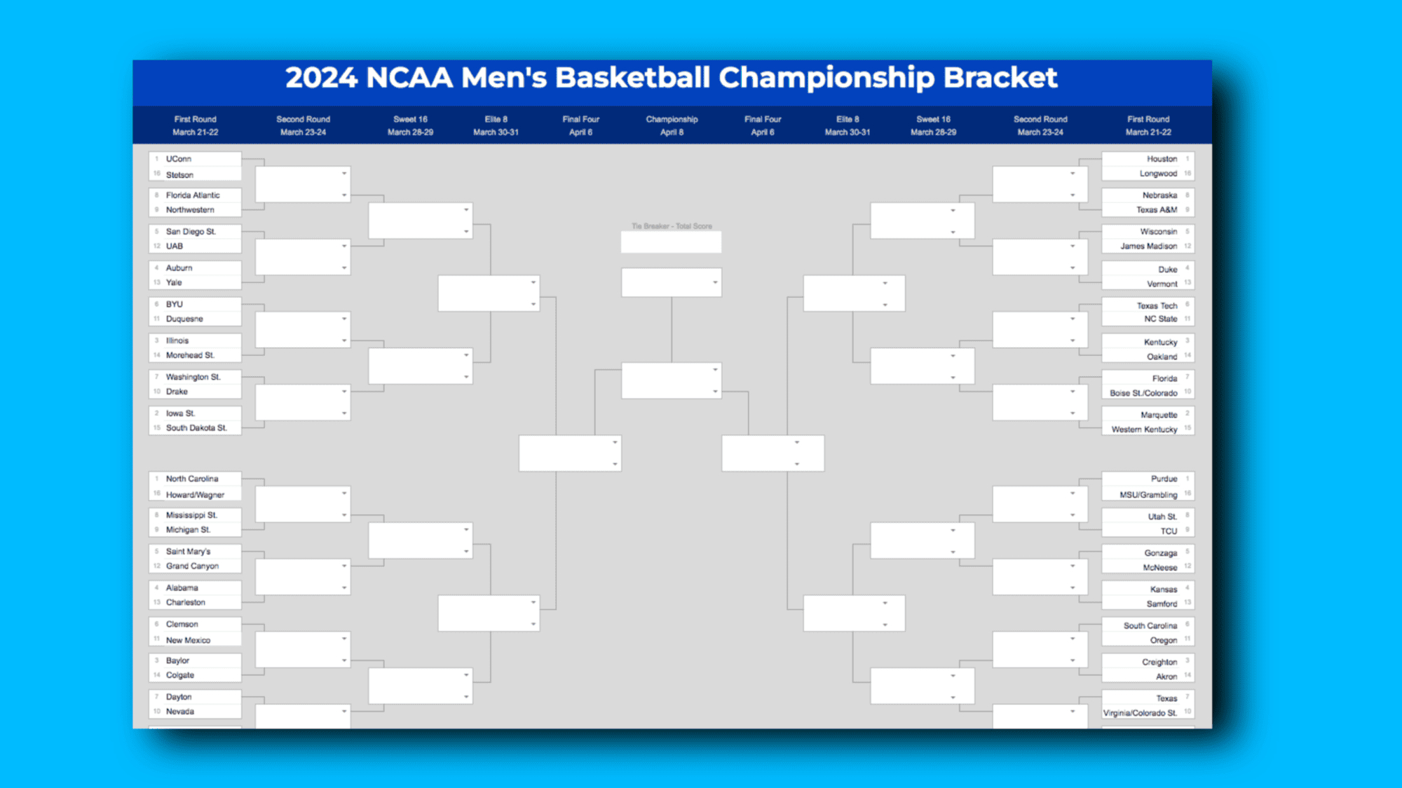 2025 March Madness Bracket (Excel &amp;amp; Google Sheets Template) in March Madness 2025 Calendar