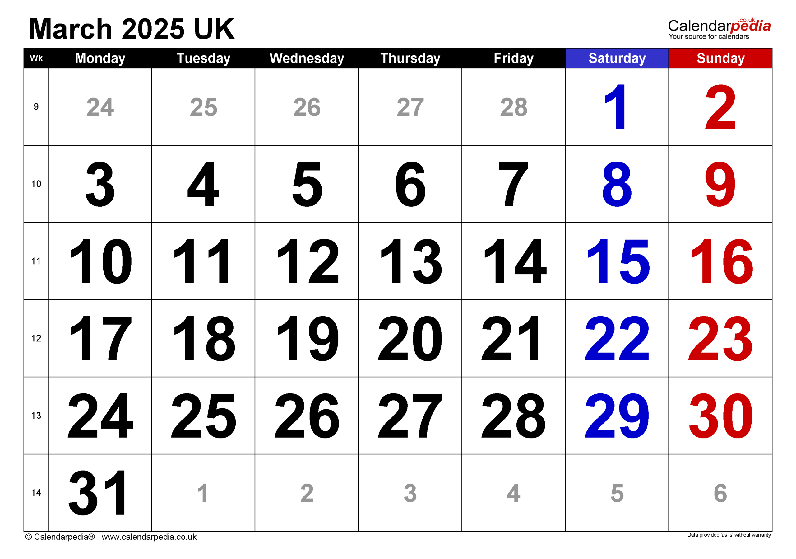 Calendar March 2025 Uk With Excel, Word And Pdf Templates pertaining to Calendar Of 2025 March