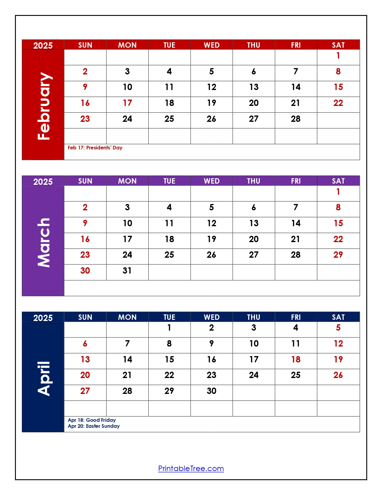 February To April 2025 Calendar Printable Pdf | Three Months Calendar within Feb March April 2025 Calendar