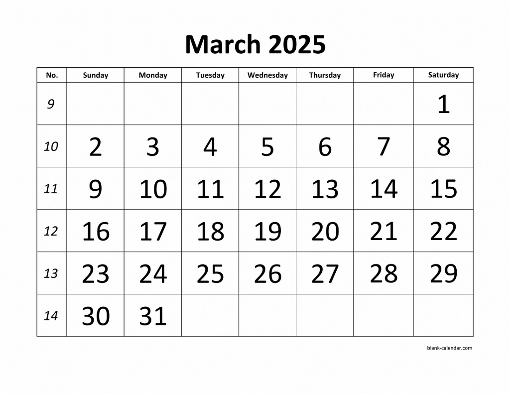 Free Download Printable March 2025 Calendar, Large Font Design pertaining to Free Printable March 2025 Calendar Word