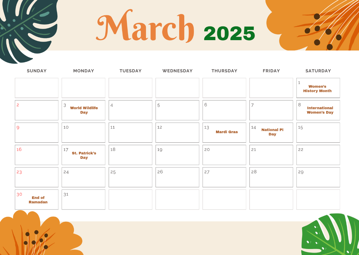 Free March 2025 Calendar Templates &amp;amp; Examples - Edit Online in Event Calendar For March 2025