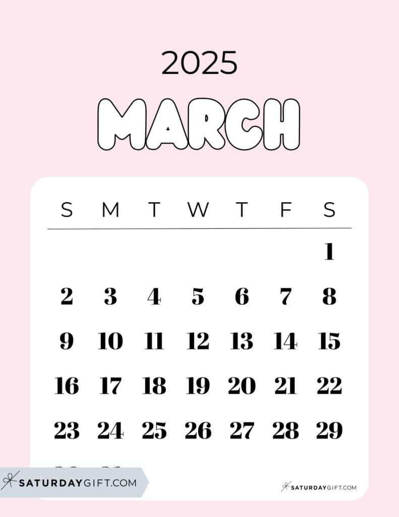 March 2025 Calendar - 20 Cute &amp;amp; Free Printables | Saturdaygift inside Cute March 2025 Calendar