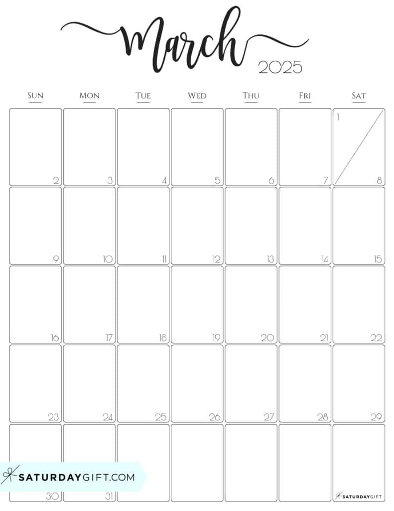 March 2025 Calendar - 20 Cute &amp;amp; Free Printables | Saturdaygift with regard to March 2025 Calendar Printable Vertical