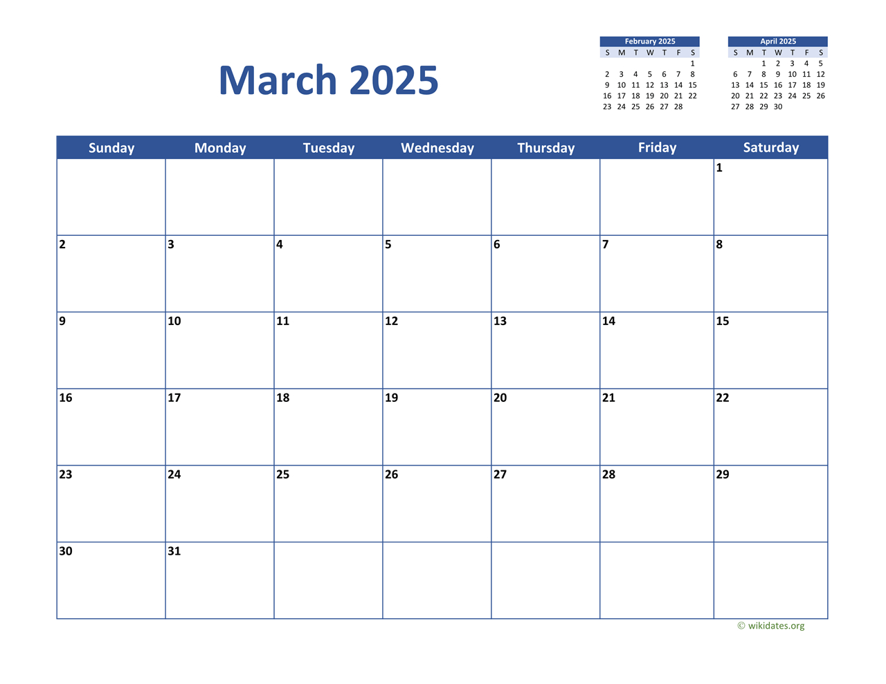 March 2025 Calendar Classic | Wikidates throughout Wiki Calendar March 2025