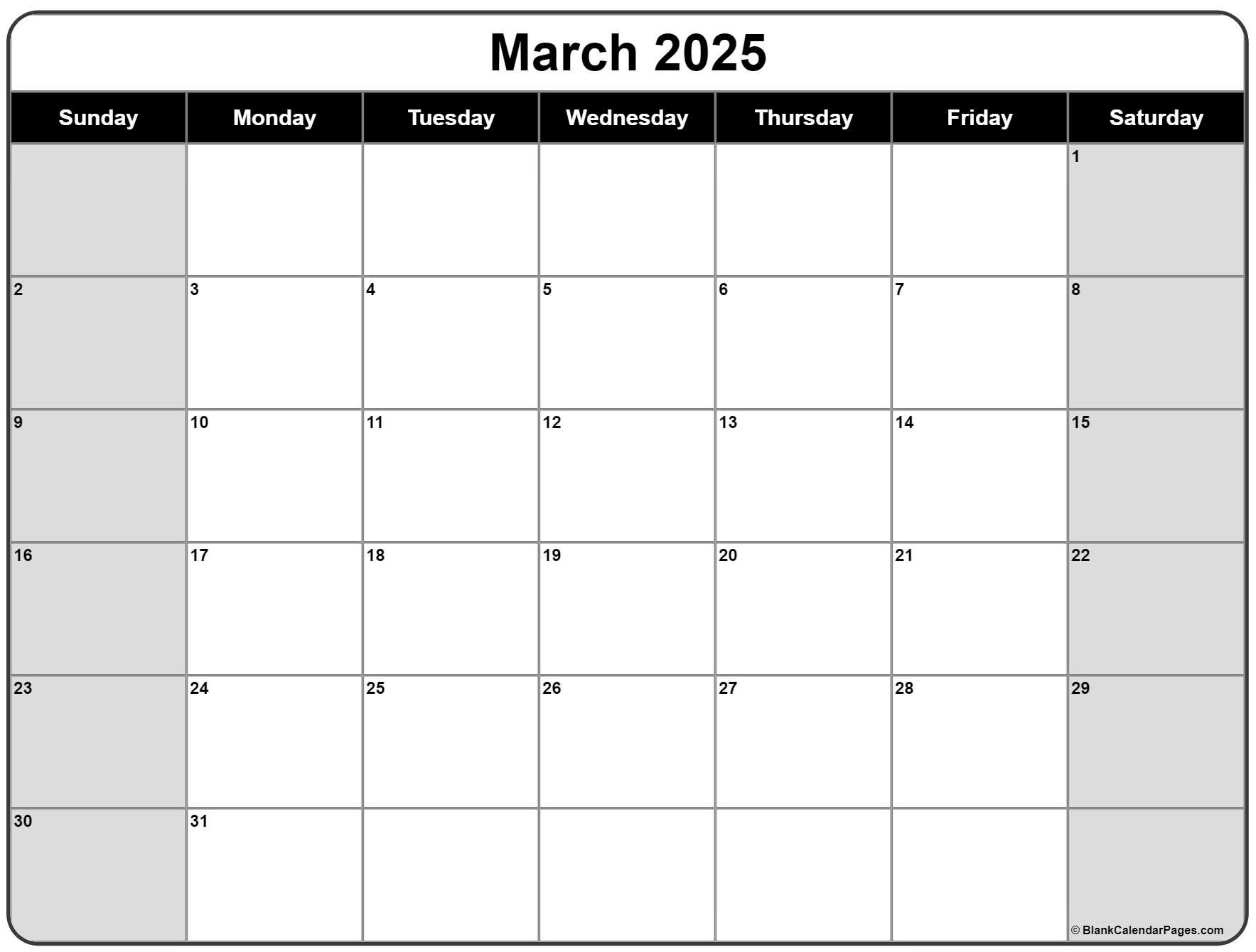 March 2025 Calendar | Free Printable Calendars for Blank Calendar March 2025 Printable