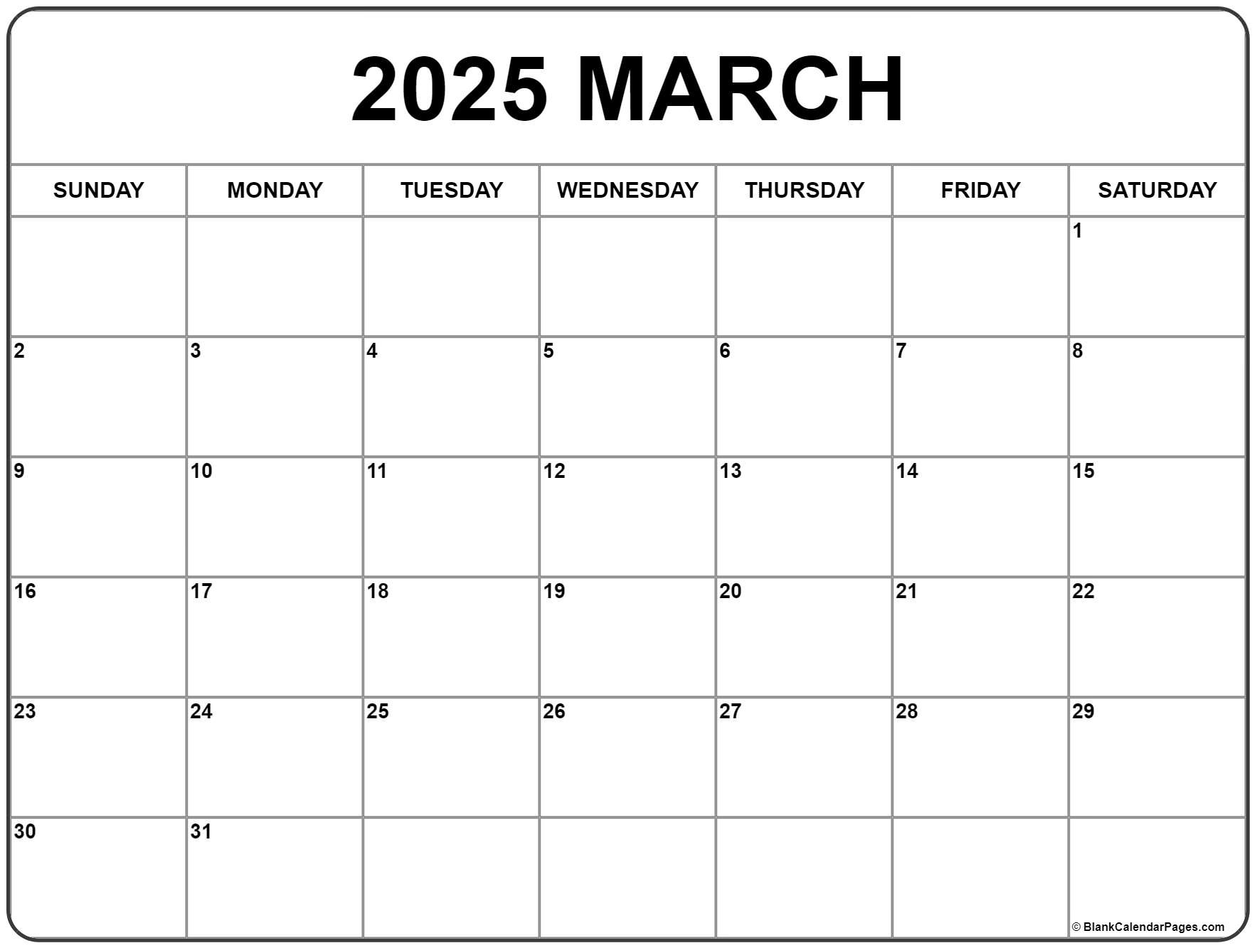 March 2025 Calendar | Free Printable Calendars for Printable March Calendar Page 2025