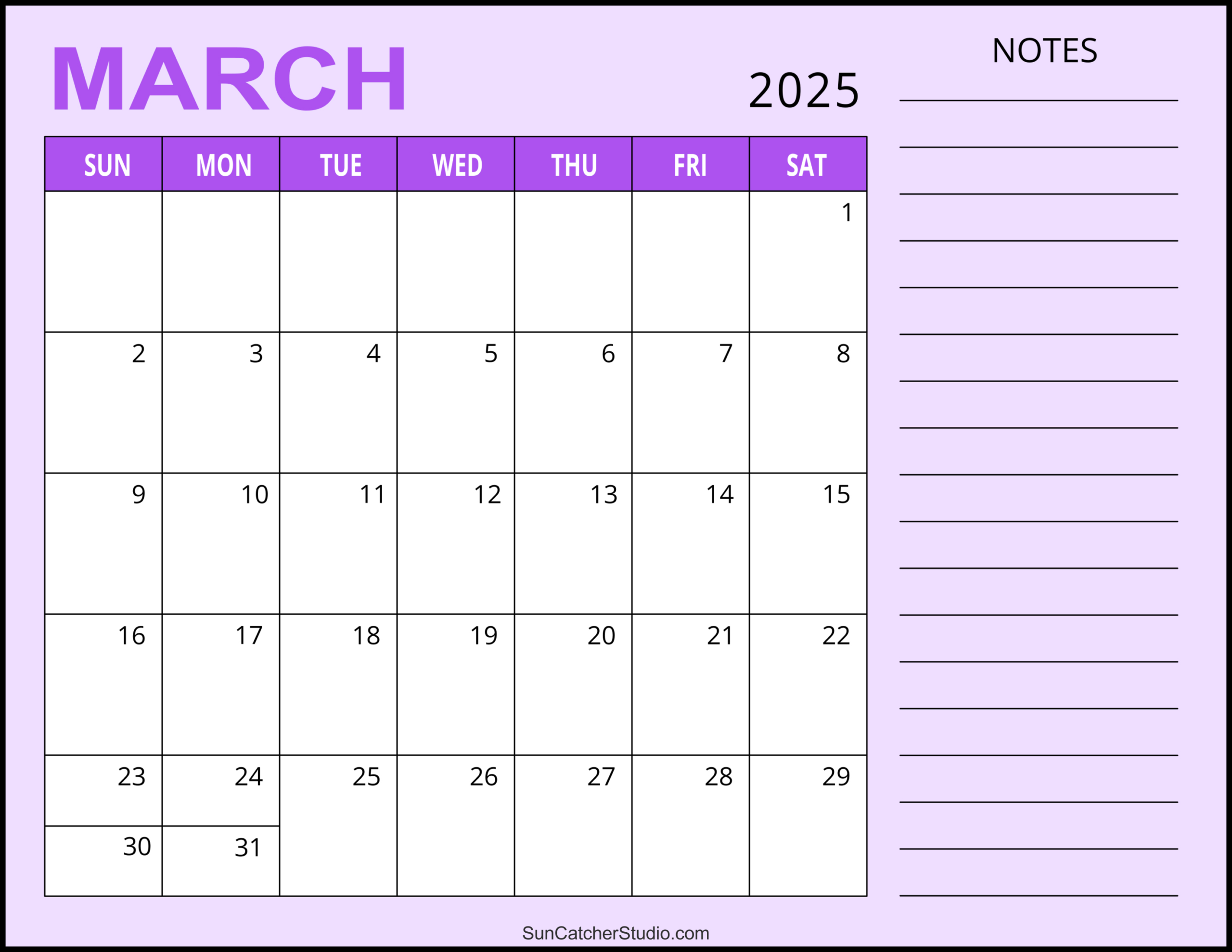 March 2025 Calendar (Free Printable) – Free Printables, Monograms with March 2025 Calendar Printable With Notes