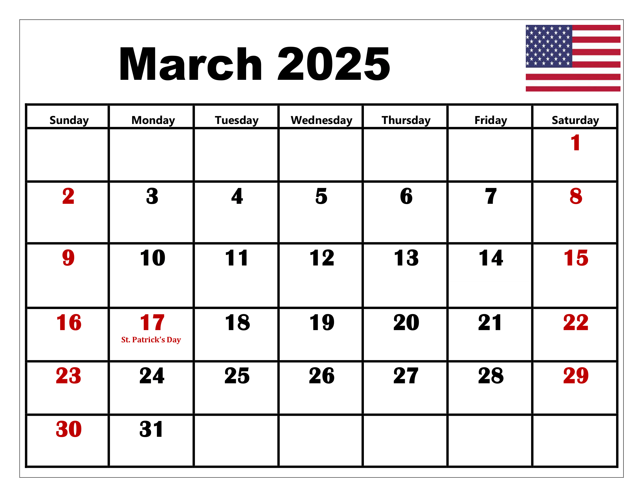 March 2025 Calendar Printable Pdf Template With Holidays for March Calendar With Holidays 2025