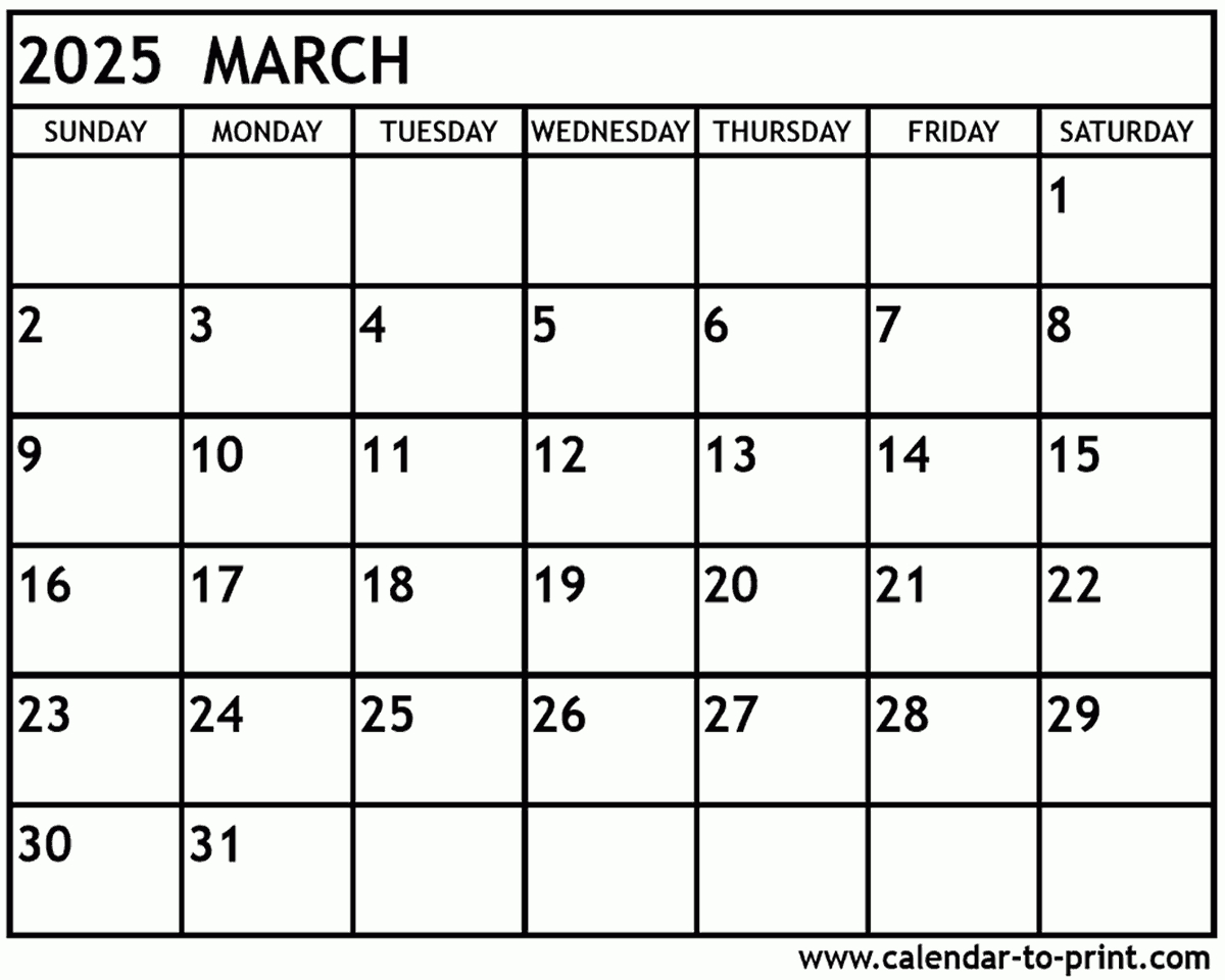 March 2025 Calendar Printable regarding March Calendar For 2025