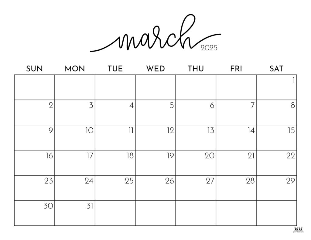 March 2025 Calendars - 107 Free Printables | Printabulls for Blank Calendar Template March 2025 Printable