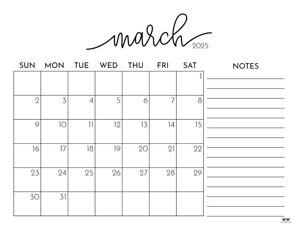 March 2025 Calendars - 107 Free Printables | Printabulls for March 2025 Calendar Printable With Notes