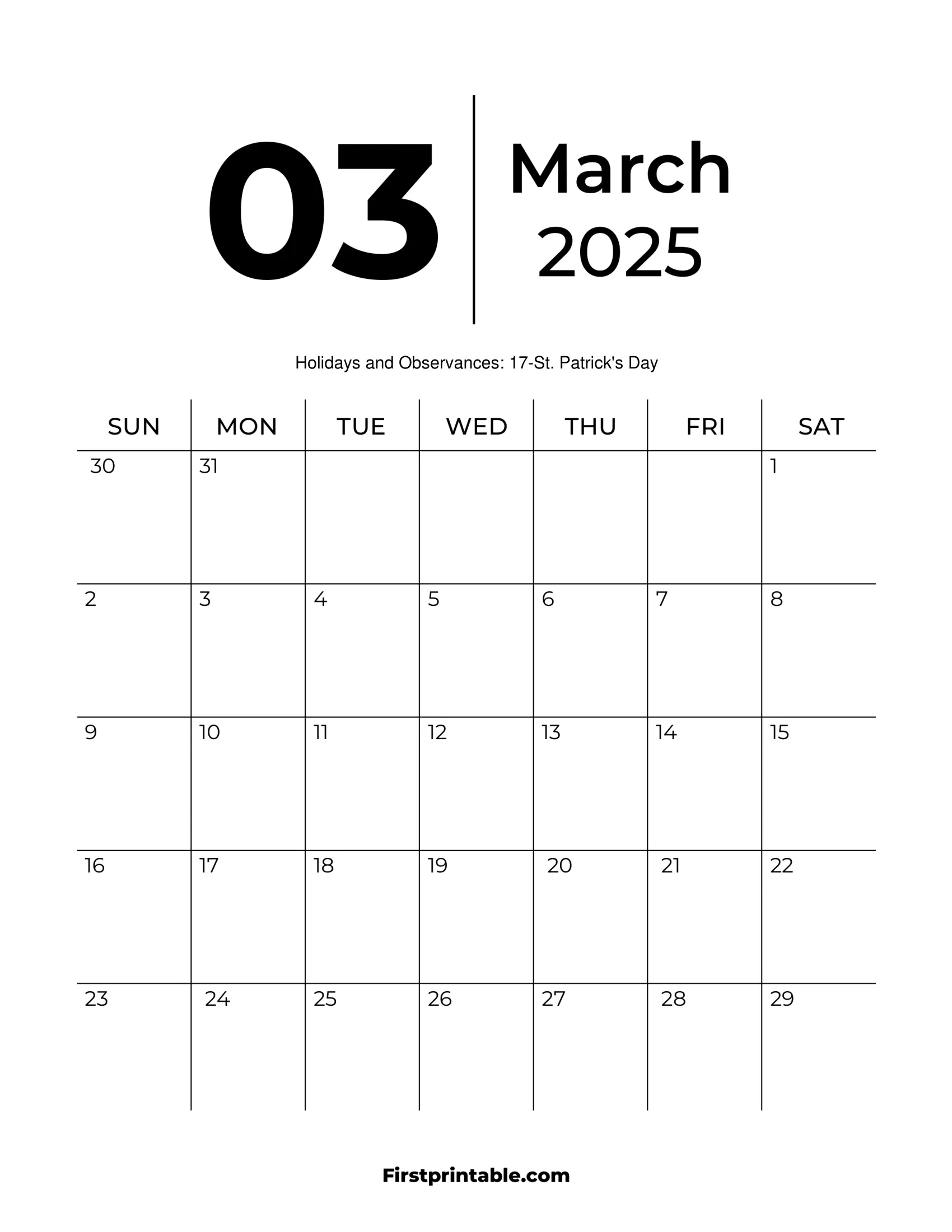 March 2025 Calendars - Free Printable &amp;amp; Fillable throughout March Calendar Numbers Printable 2025