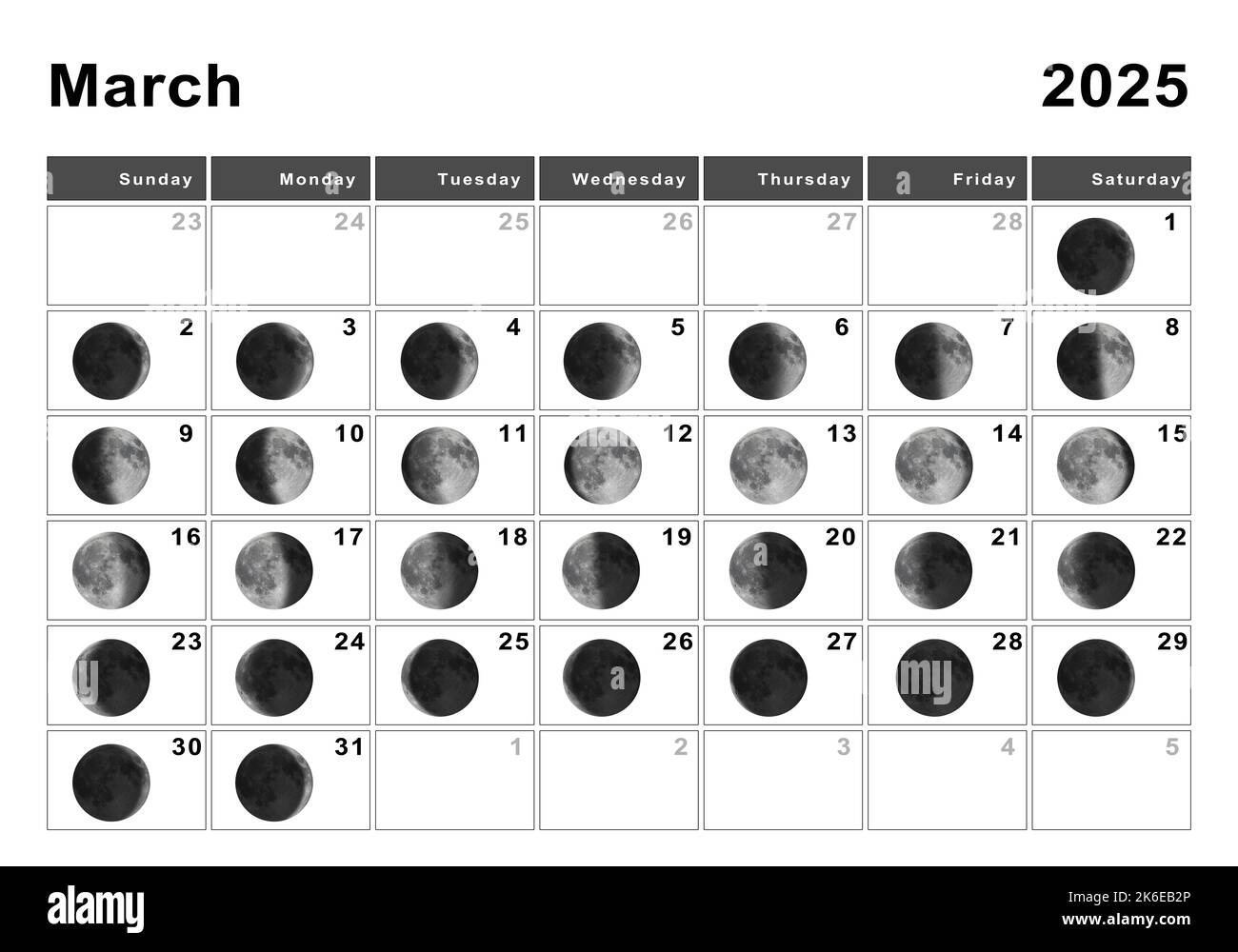 March 2025 Lunar Calendar, Moon Cycles, Moon Phases Stock Photo in Moon Calendar March 2025