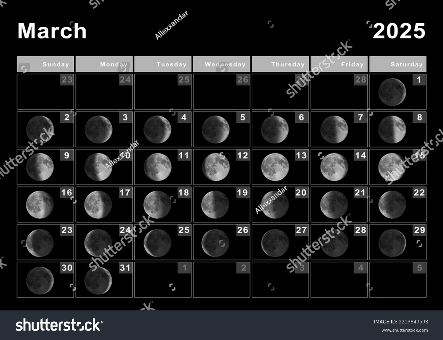 March 2025 Lunar Calendar Moon Cycles Stock Illustration inside Moon Calendar For March 2025