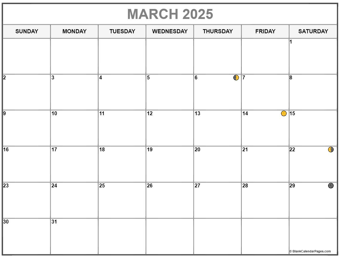 March 2025 Lunar Calendar | Moon Phase Calendar in Moon Calendar For March 2025