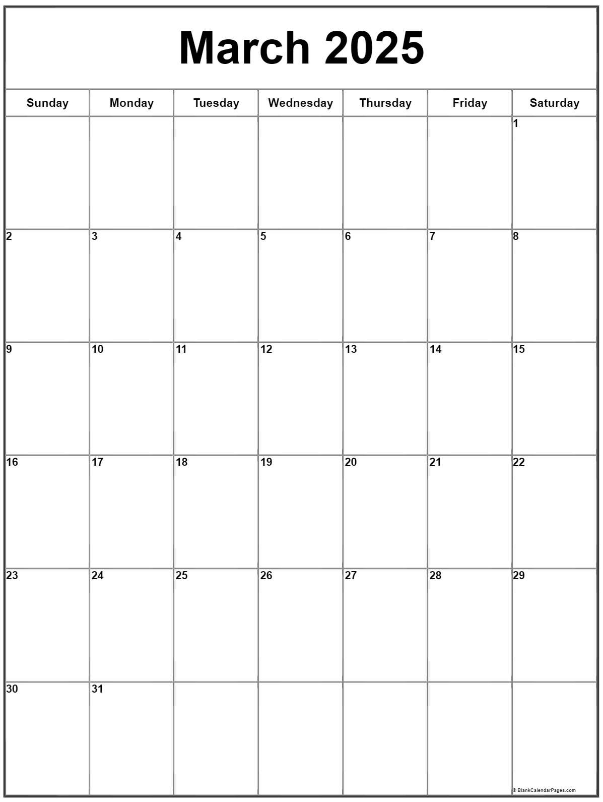 March 2025 Vertical Calendar | Portrait in March 2025 Calendar Printable Vertical