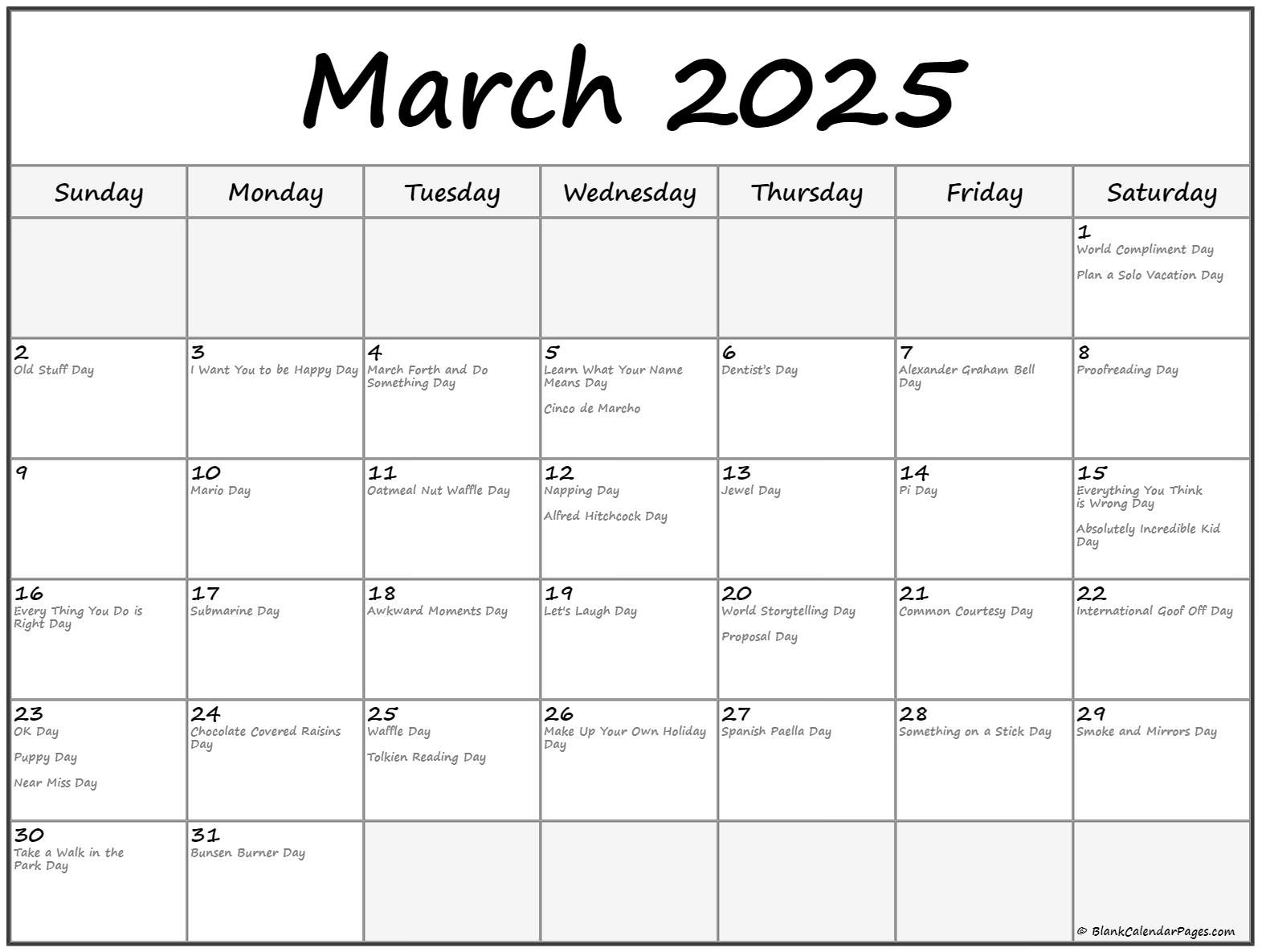 March 2025 With Holidays Calendar with regard to National Day Calendar March 2025