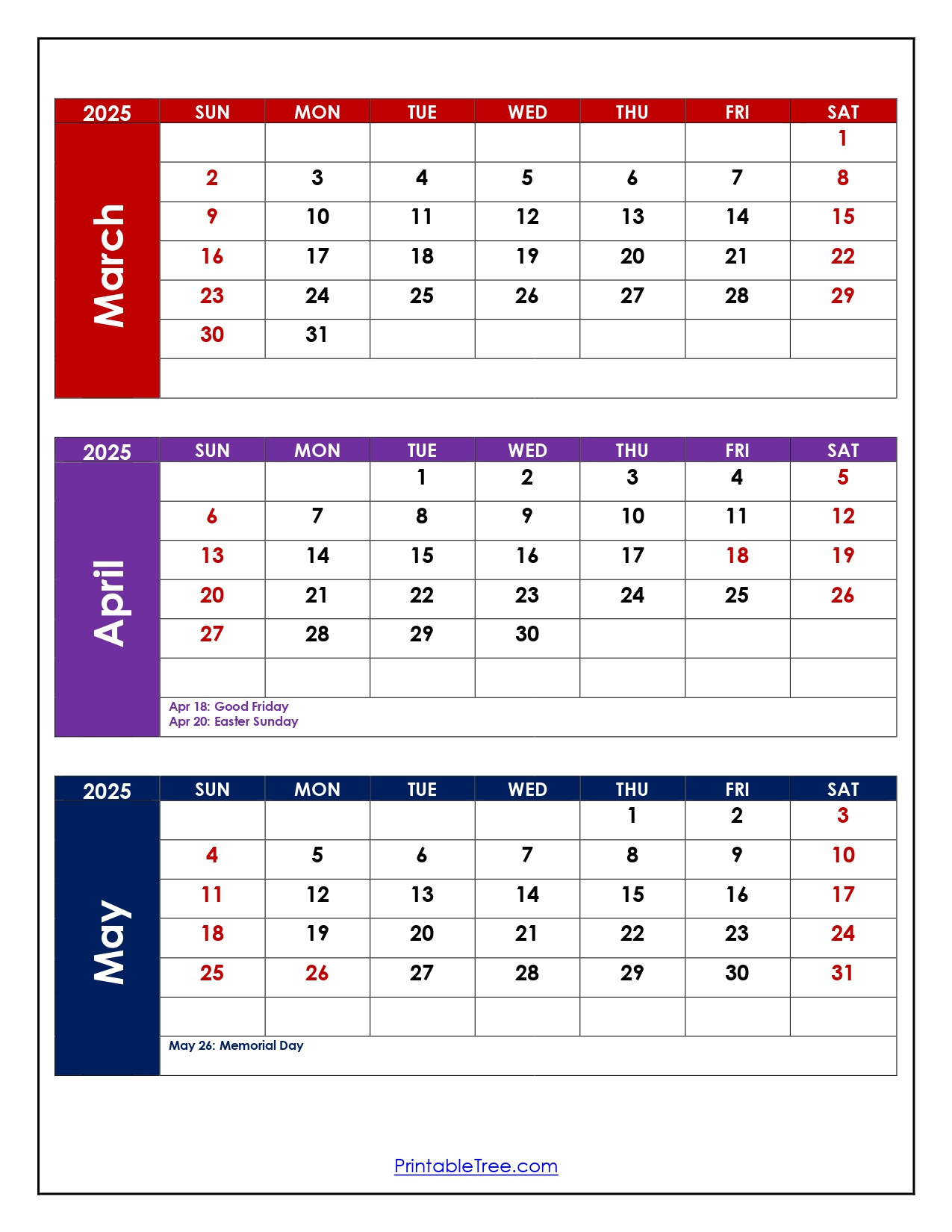 March To May 2025 Calendar Printable Pdf | Three Months Calendar in Printable Calendar March April May 2025