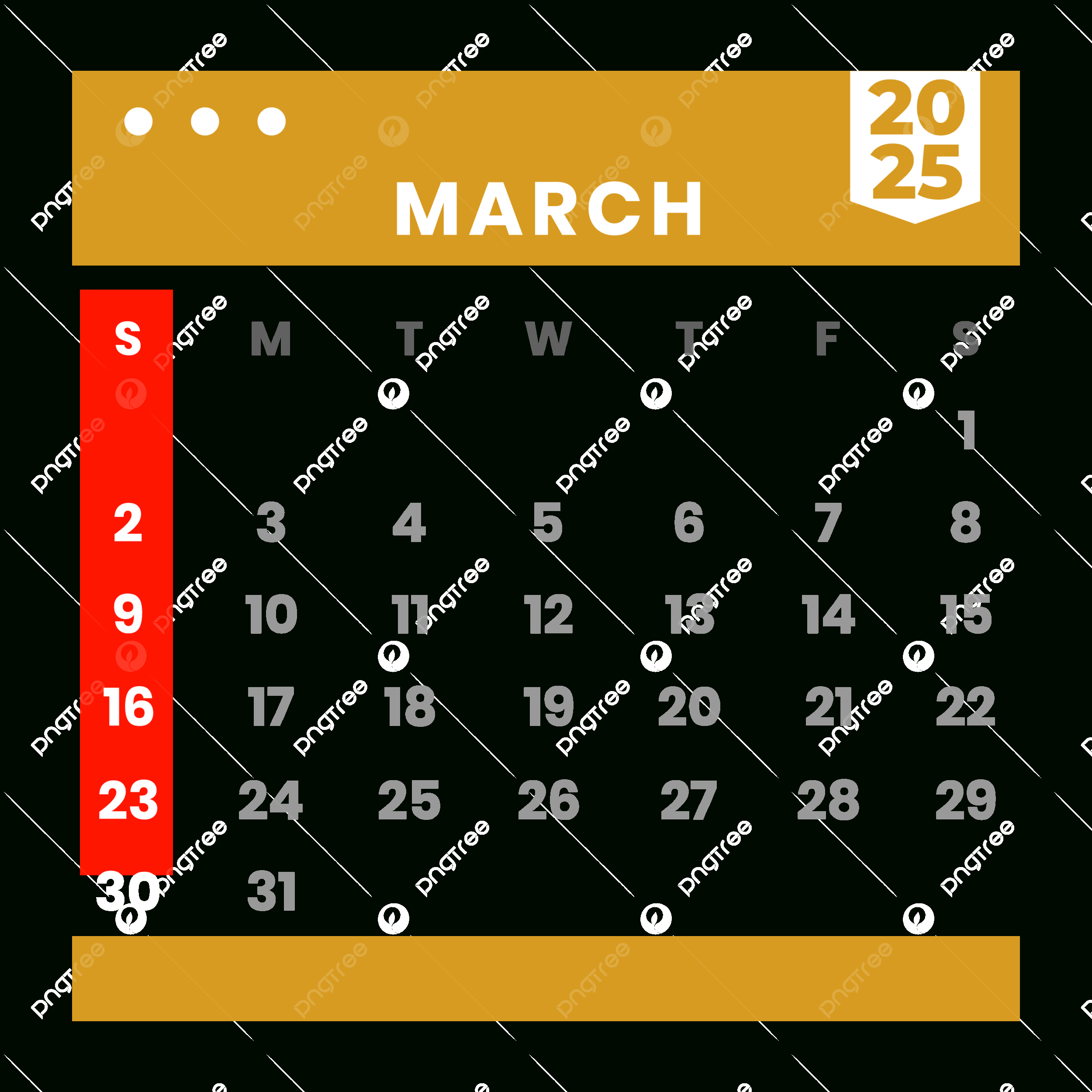 Monthly Calendar March 2025 Clipart Yellow Vector, Monthly for March Clip Art Calendar 2025